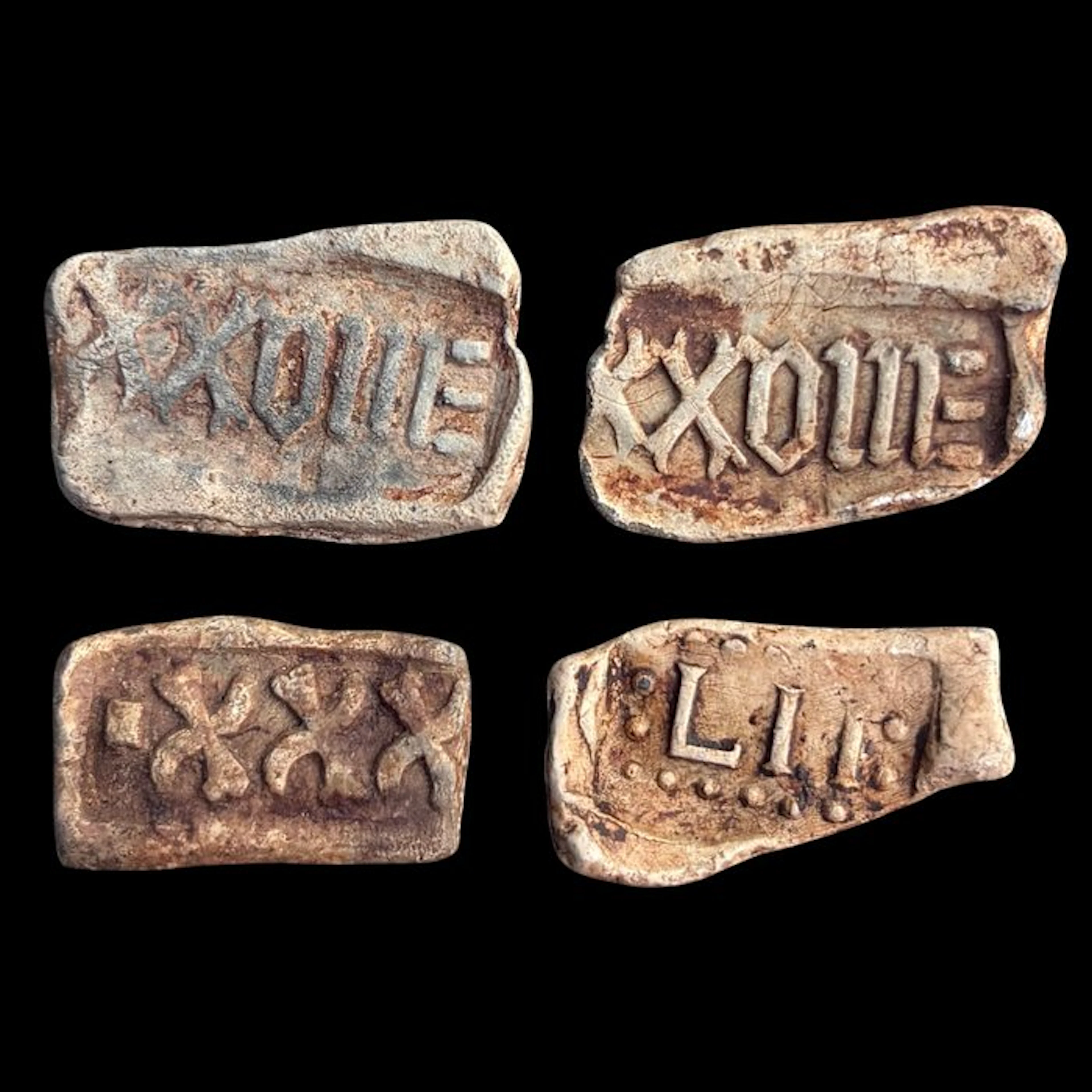 Medieval Lead 4 rare cloth seals from the city of Leiden...