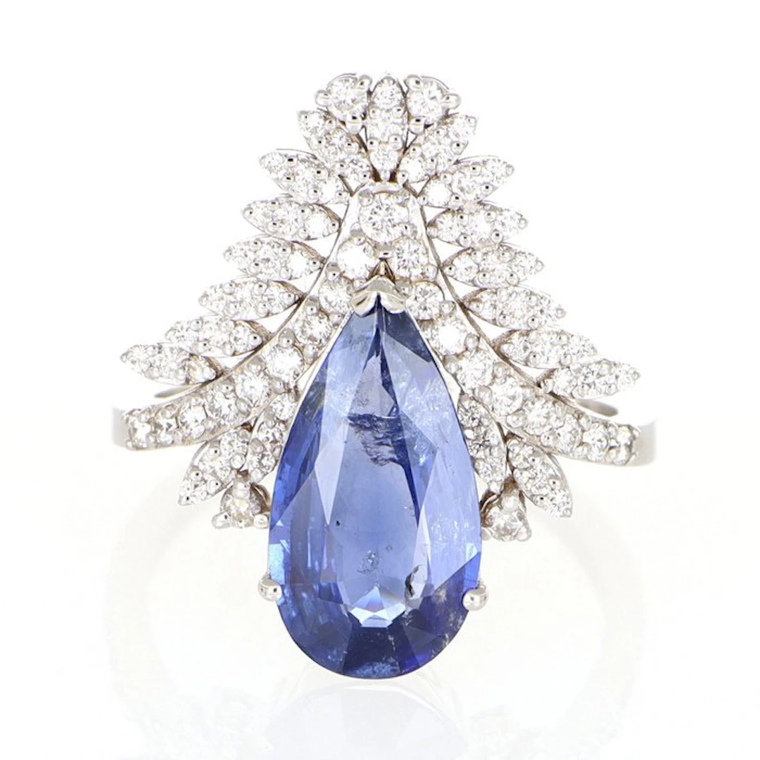 Ring - 18 kt. White gold Sapphire - Diamond