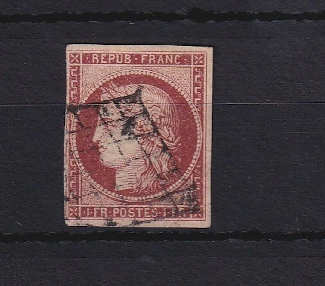 France 1850 - nuance carmin brun, Cérès 1fr - Yvert n°6B