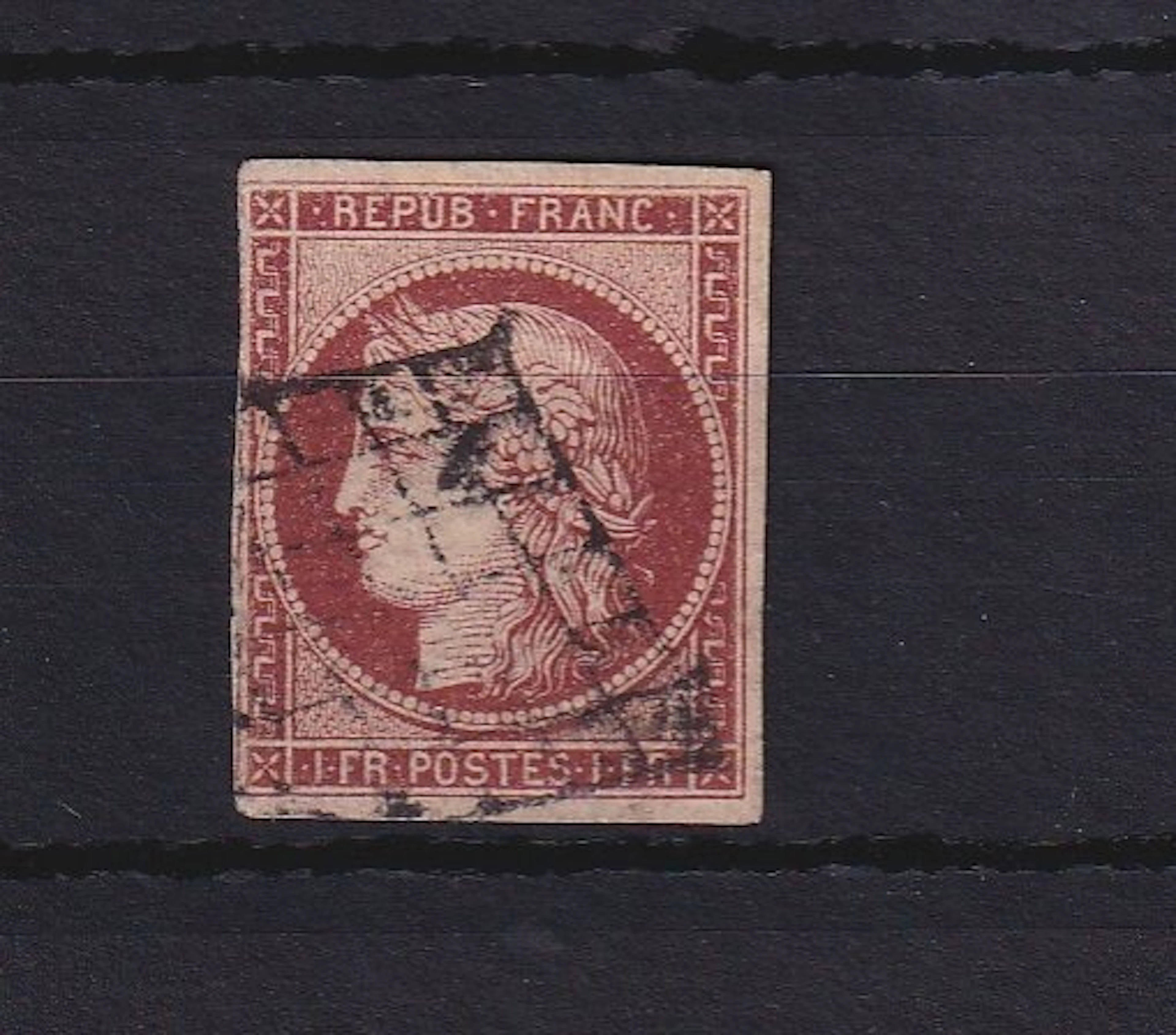 France 1850 - nuance carmin brun, Cérès 1fr - Yvert n°6B