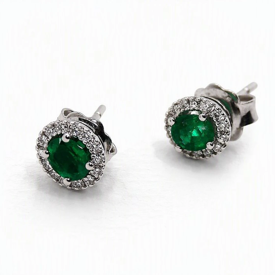 Mirco Visconti - Earrings - 18 kt. White gold Diamond (Natural) - Emerald