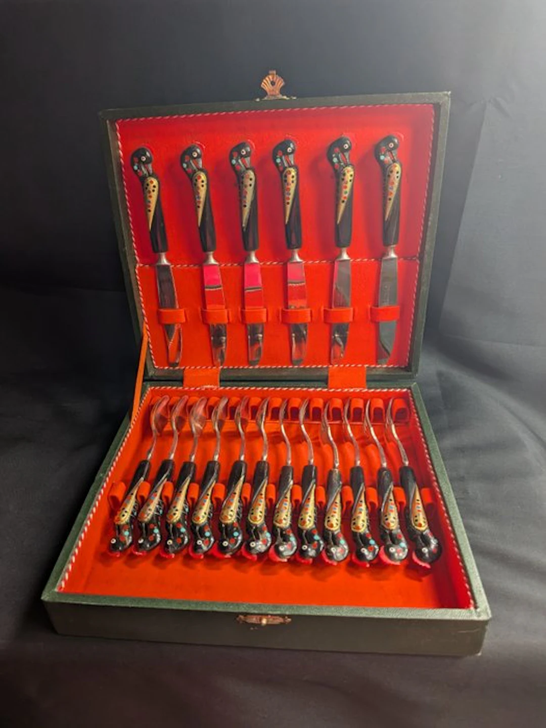 Alfred Haddad - Cutlery set (18) - Phoenix - Steel, Wood, Enamel