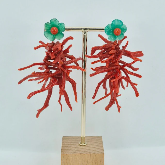 Coral - Silver - Earrings - CORALLO MEDITERRANEO