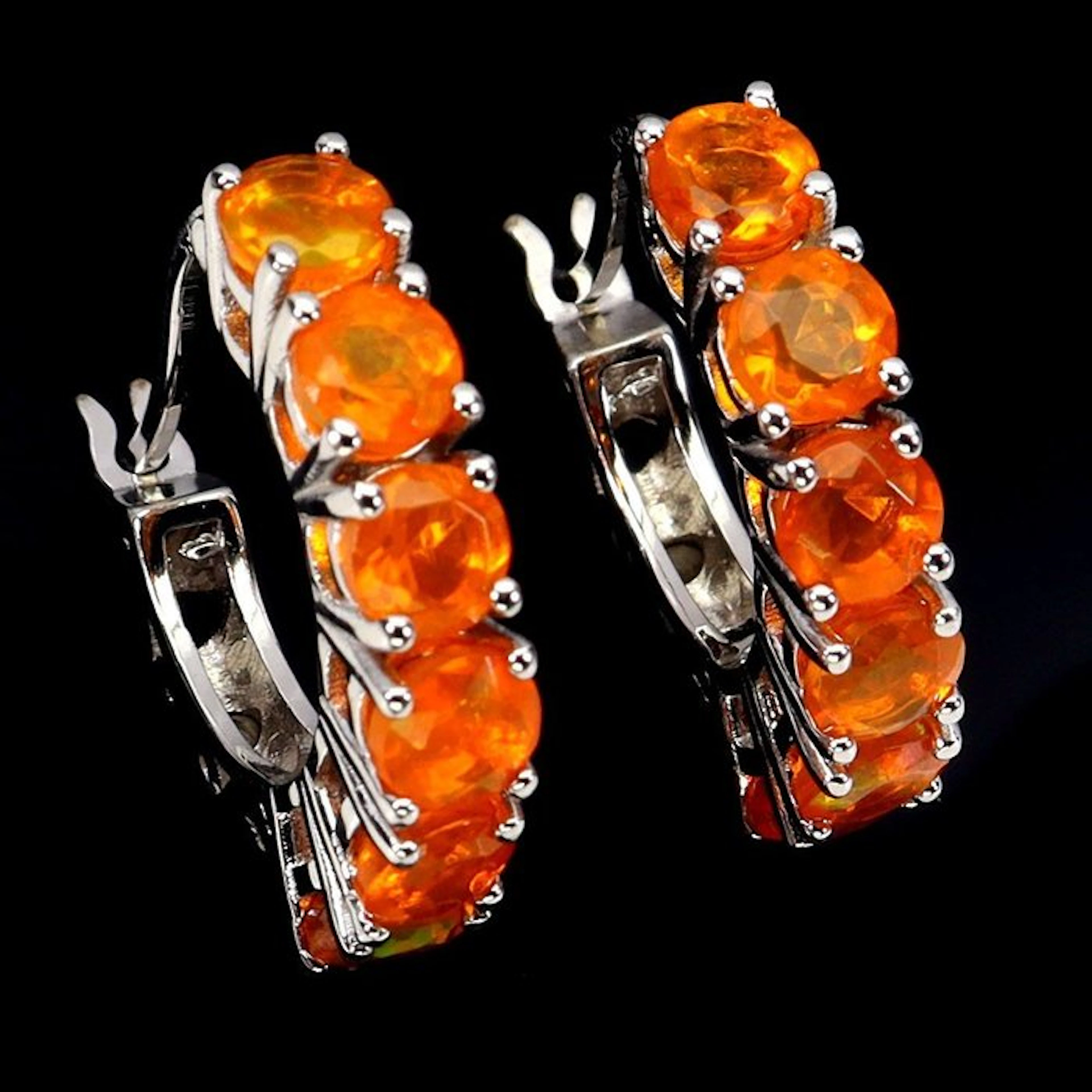 No reserve price - Earrings Silver, 14K White Gold plated Fire Opal