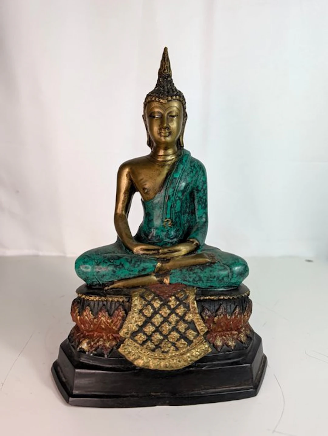 Seated Buddha in Dhyana Mudra – Bronze – green patinated...