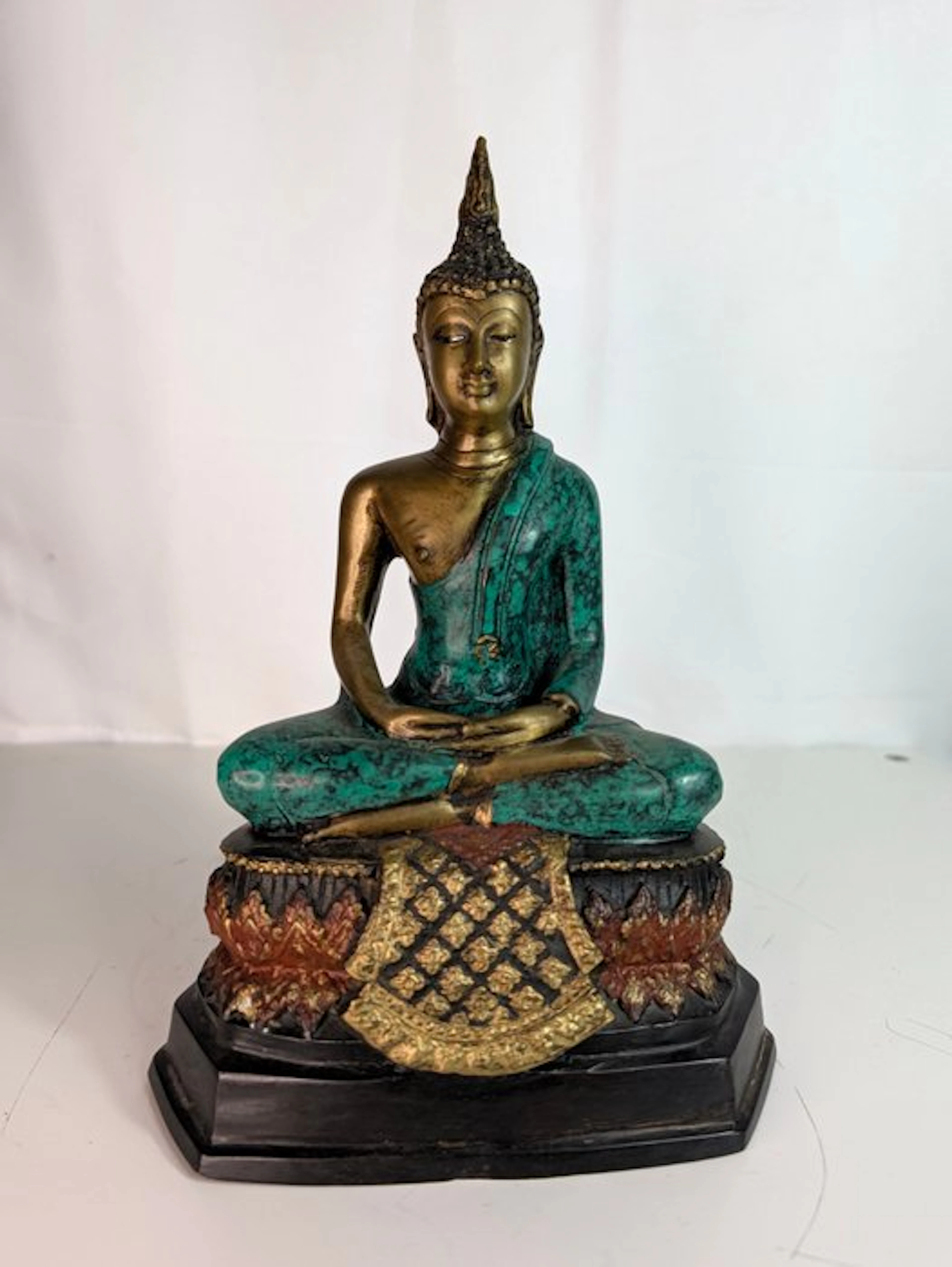 Seated Buddha in Dhyana Mudra – Bronze – green patinated...