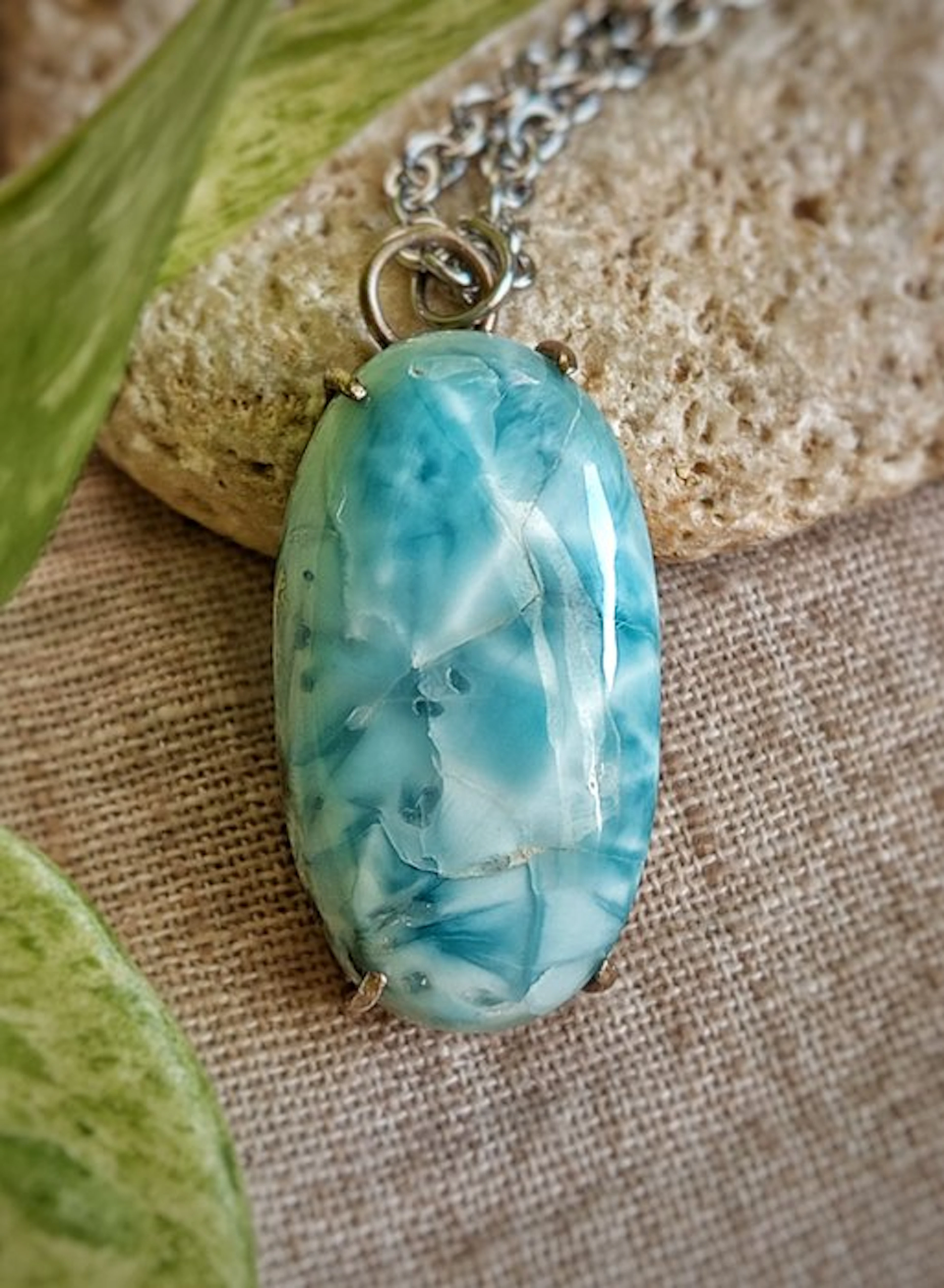 Handmade jewelry piece "Sea Breeze" in 925 silver with Larimar
