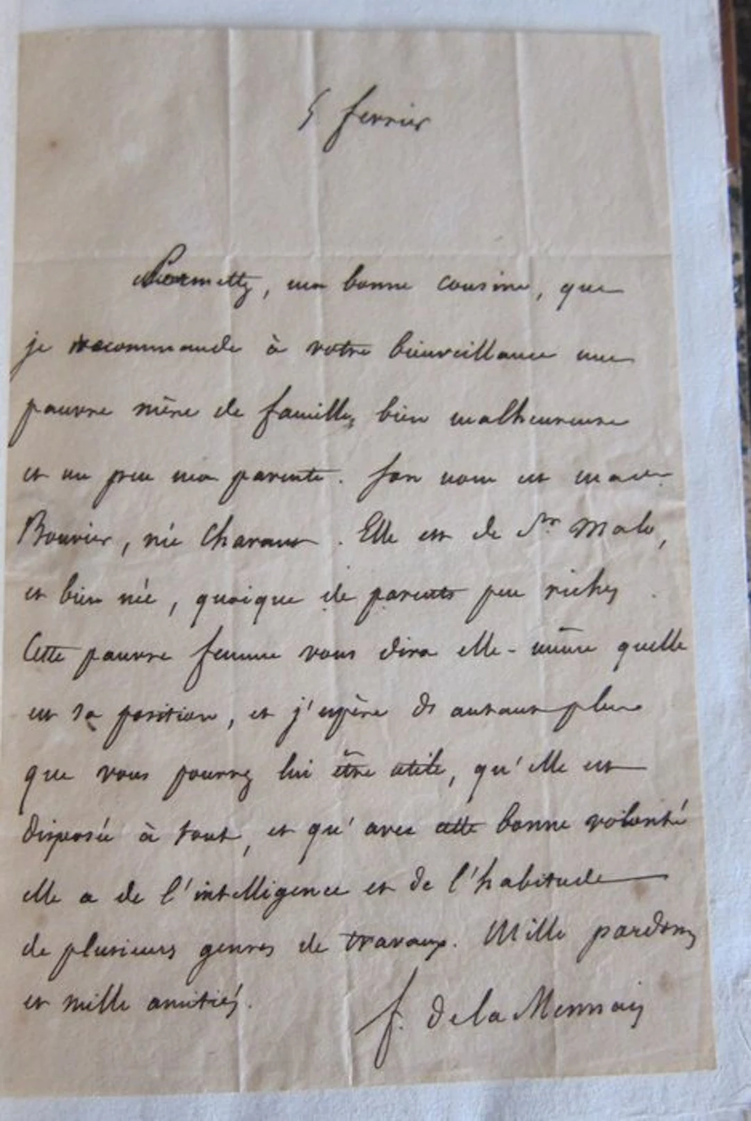 Signé ; Félicité de La Mennais [reliure signée LOBSTEIN + L.A.S