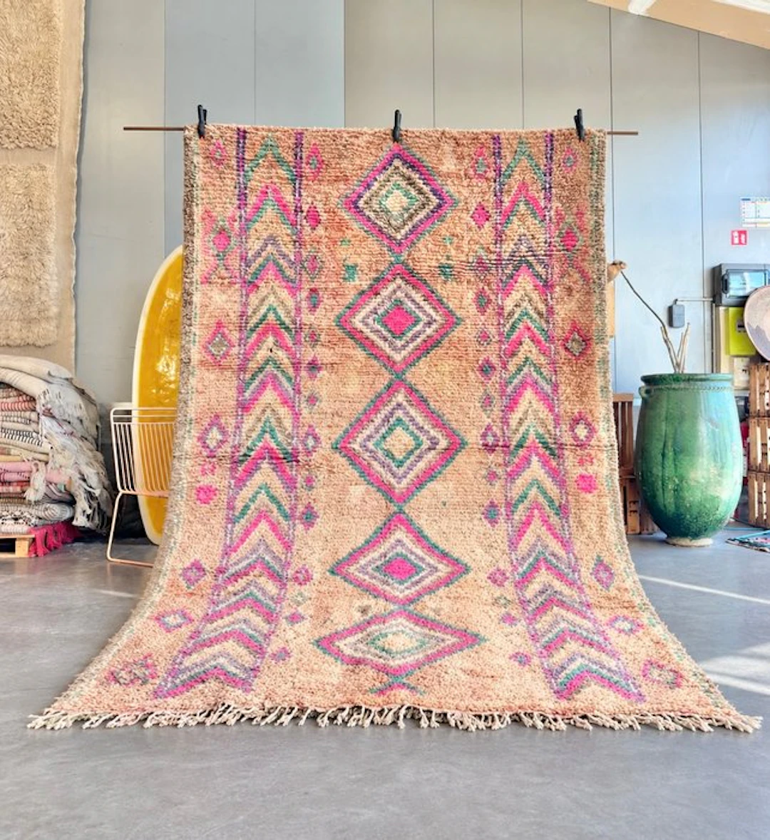 Moroccan Berber Rug – Wool – Colourful Diamonds and...
