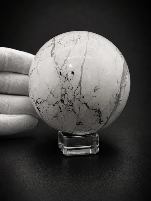 One-of-a-Kind Howlite Sphere with Natural Crystal...