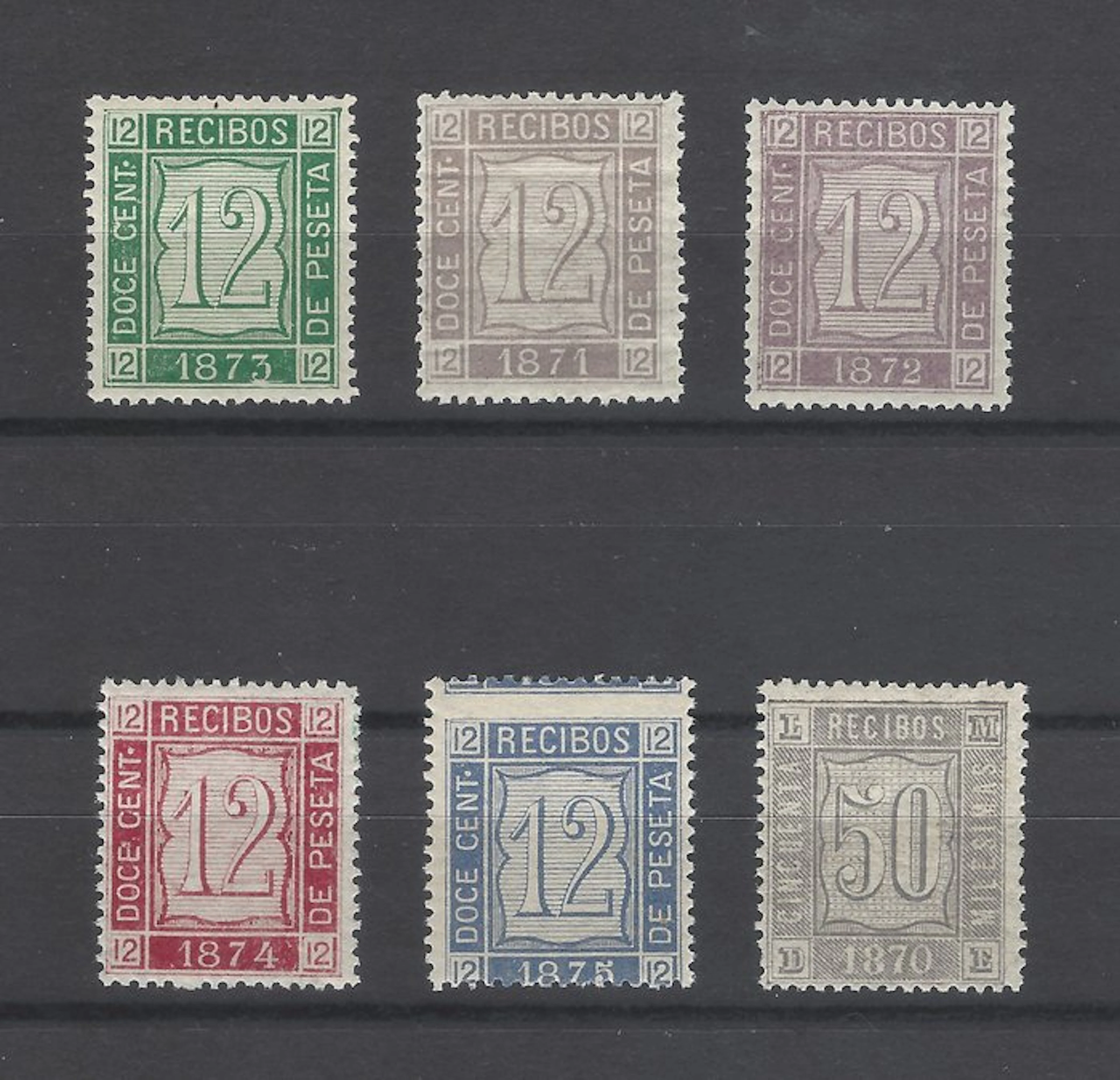 Spain 1870/1875 - Series of receipt stamps