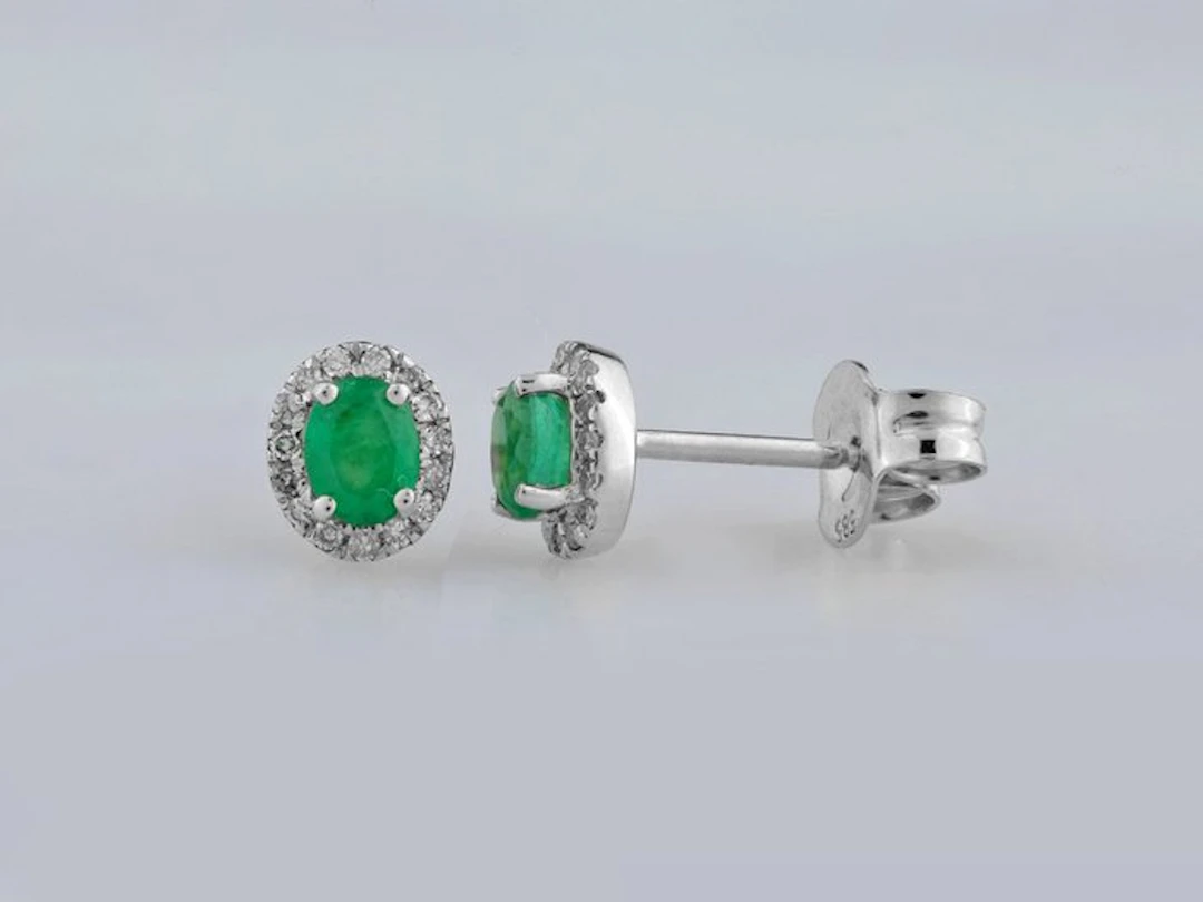 No reserve price - Earrings - 14 kt. White gold - 0.43ct. tw. Emerald - Diamond