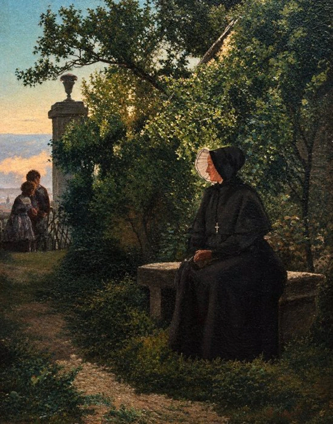 French School (XIX) - Scène de jardin femme aux enfants