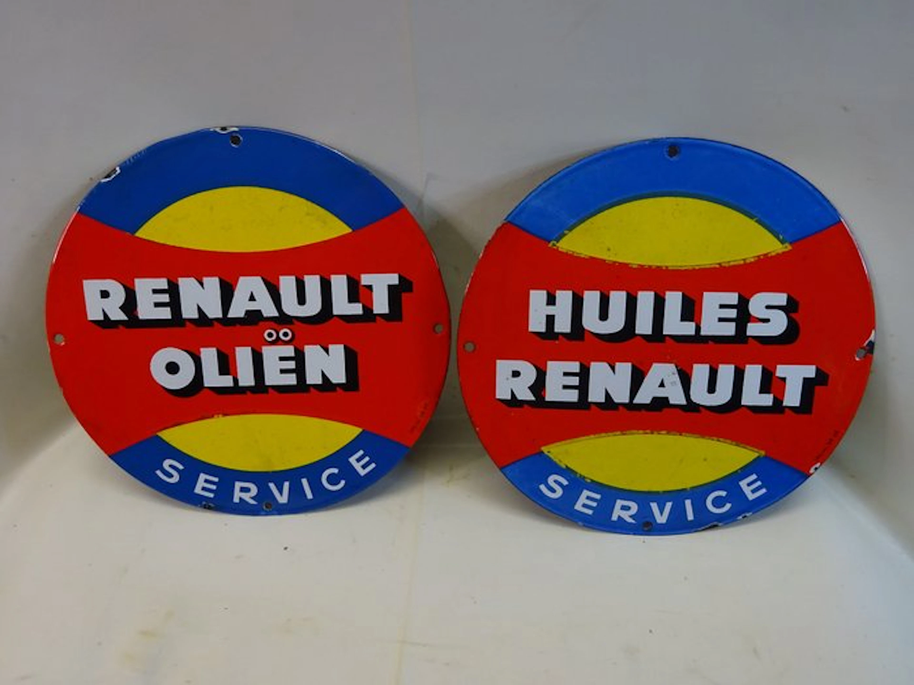 2 original vintage embossed enamel advertising boards Renault Service from 1960