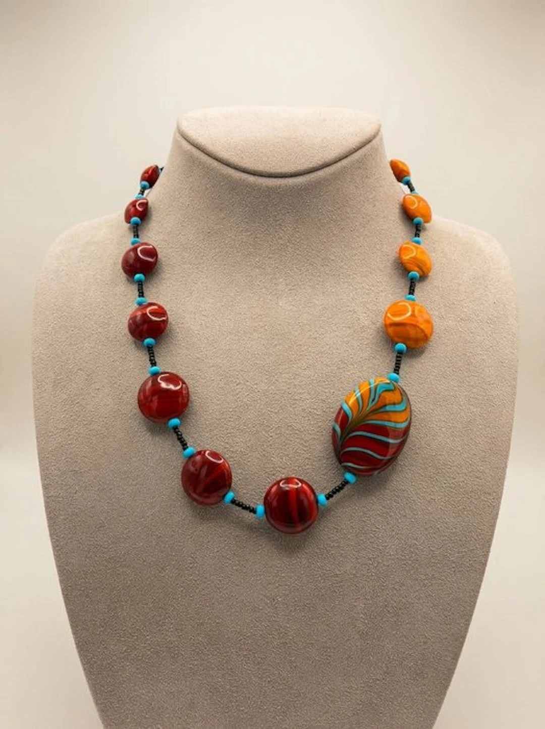 Murano glass - Necklace - mustard and brown glass