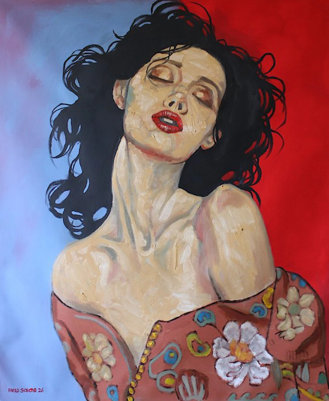 Pablo Soroya - Woman in a Floral Robe
