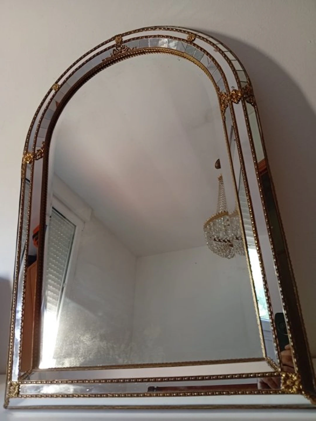 Mirror - Crystal, Wood and brass - arched mirror