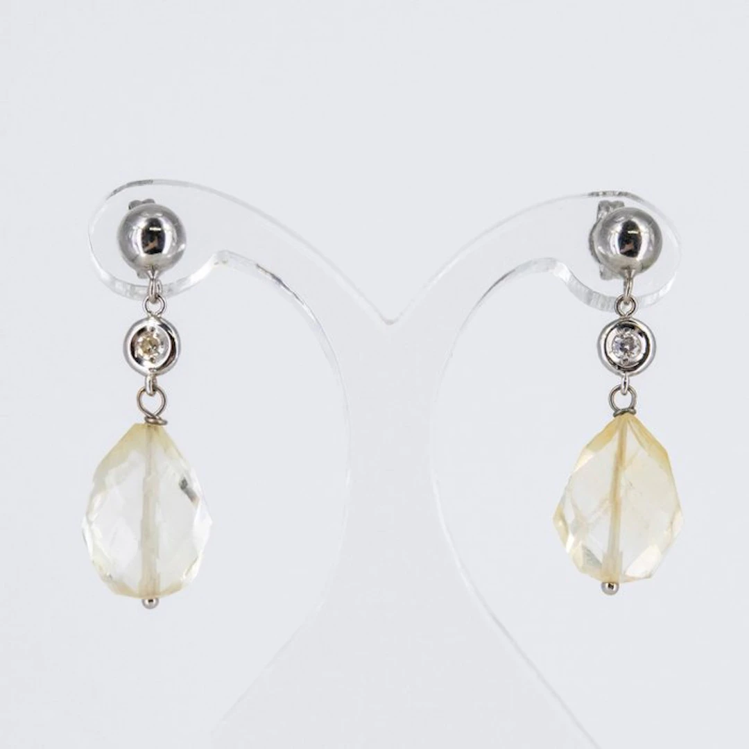 Earrings - 18 kt. White gold Quartz - Diamond