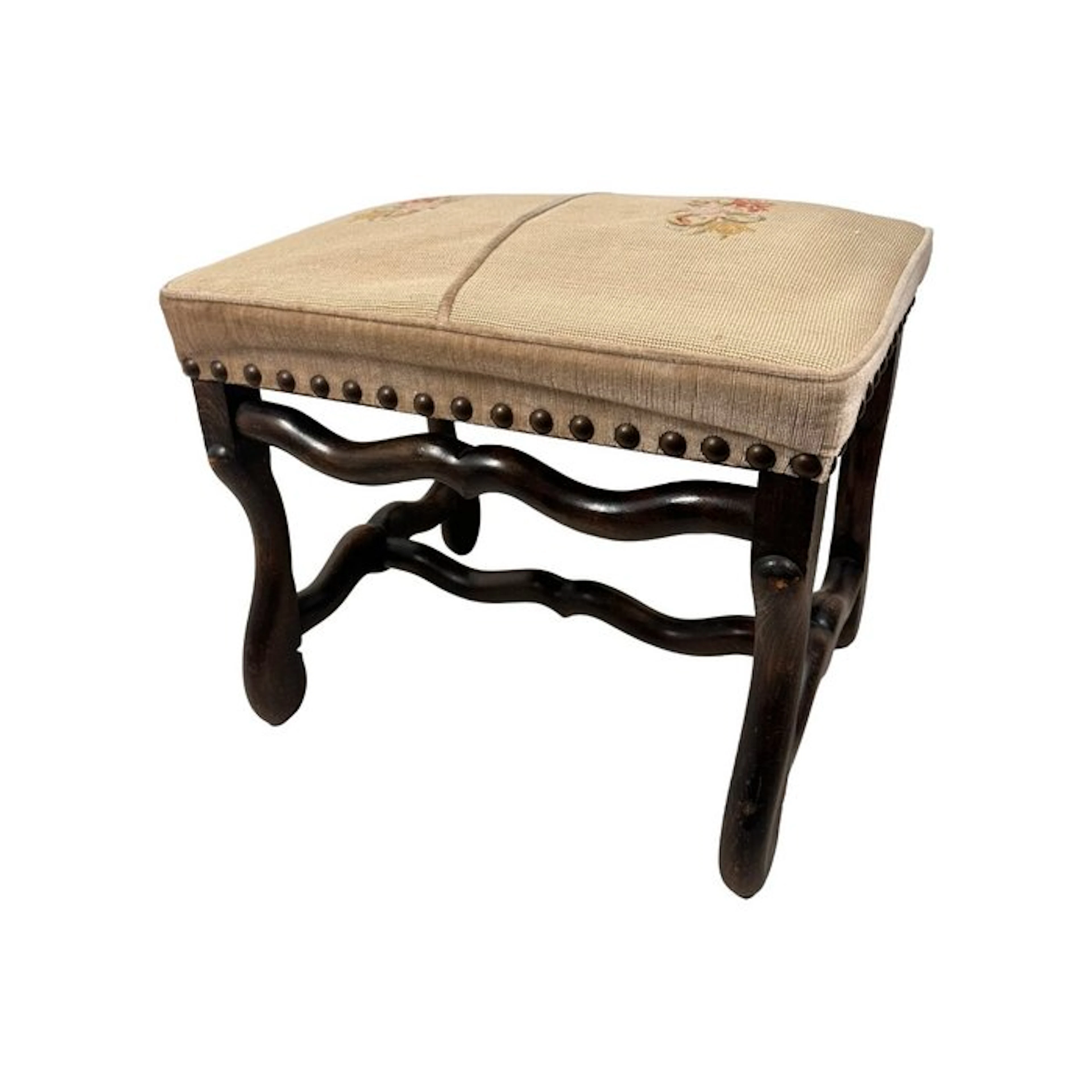 Stool - French Louis XIII Style Upholstered Footstool...