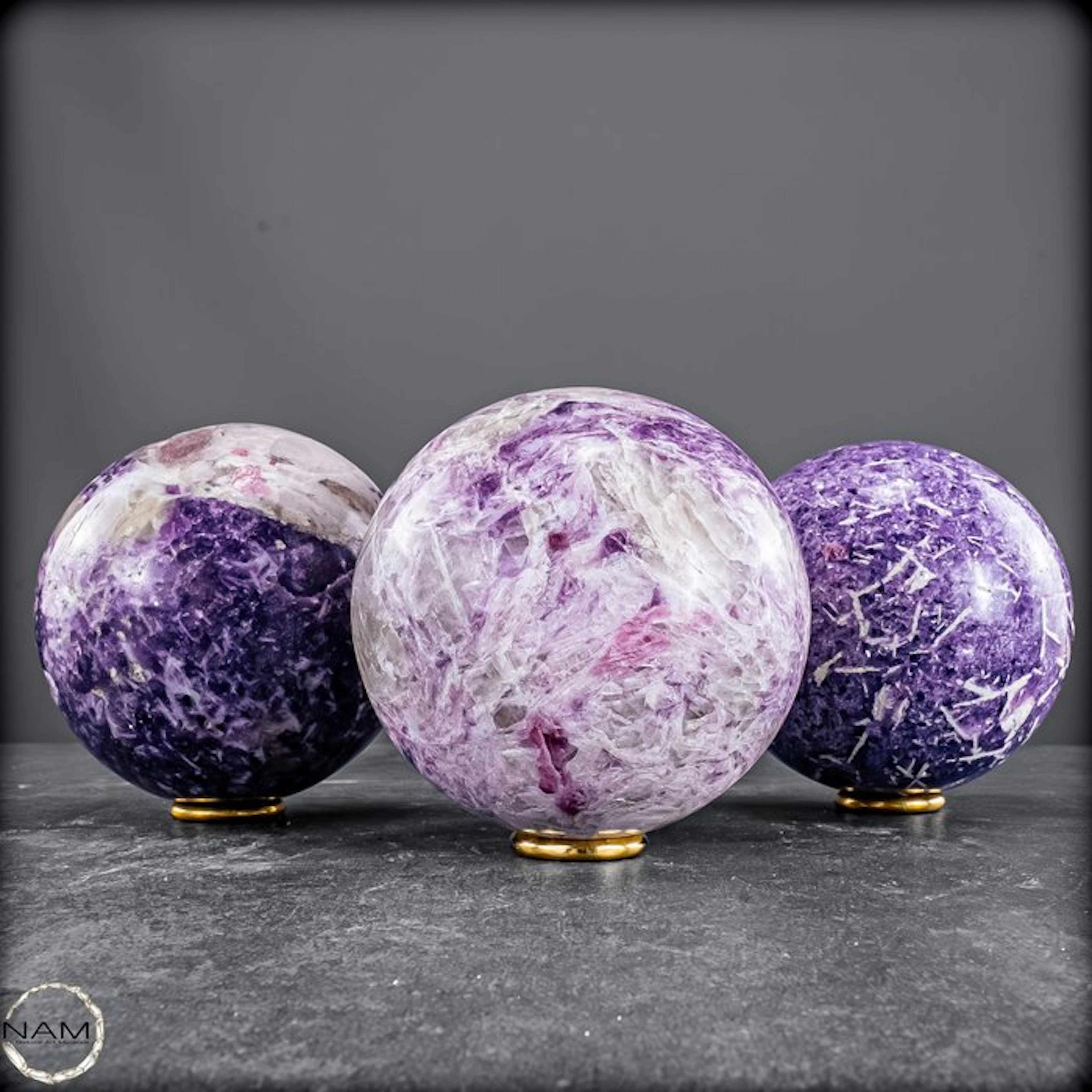Natural Lepidolite Balls Set – rare violet mica texture...