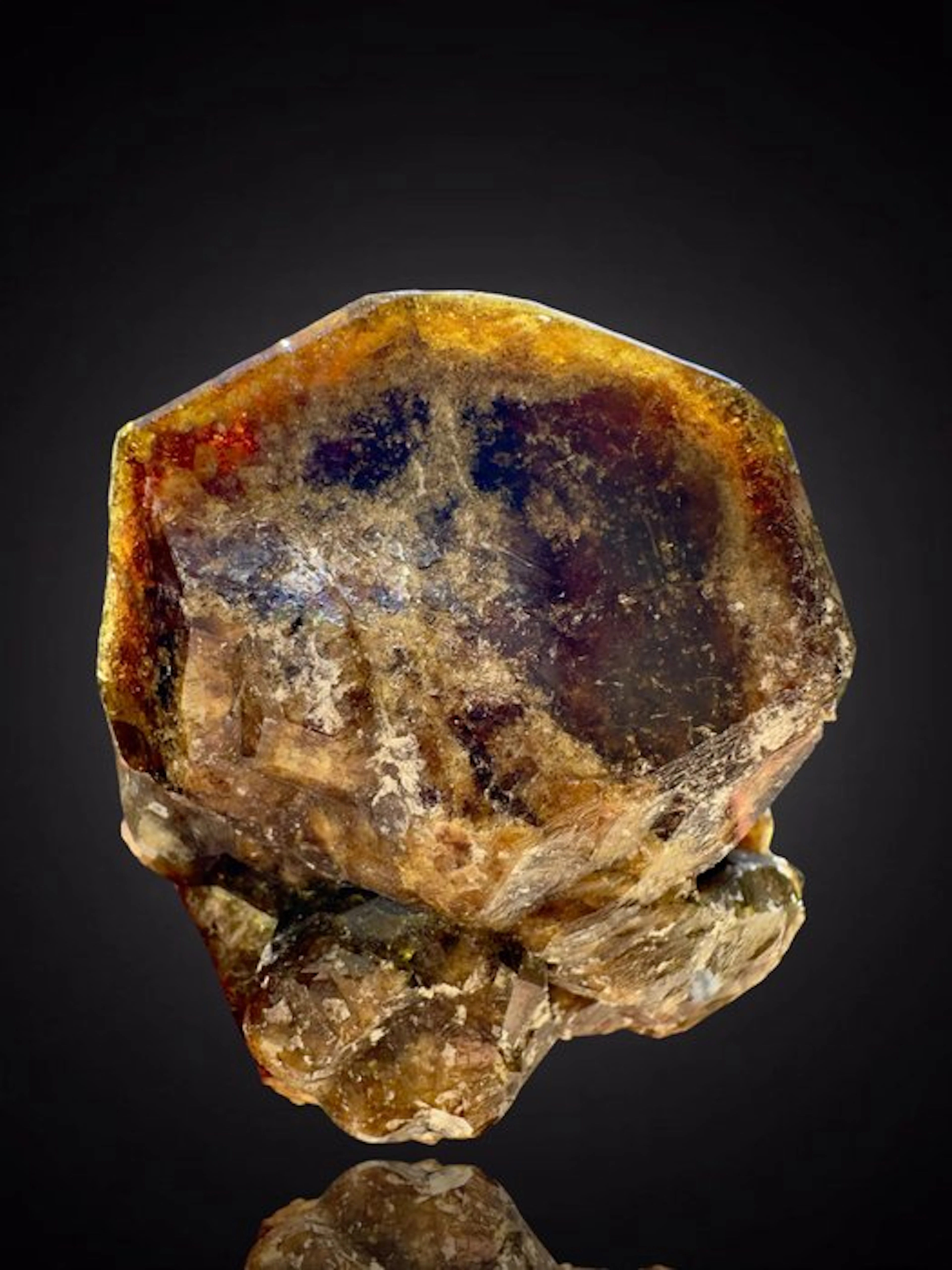 Imposing and gleaming vesuvianite crystal surrounded by grossular
