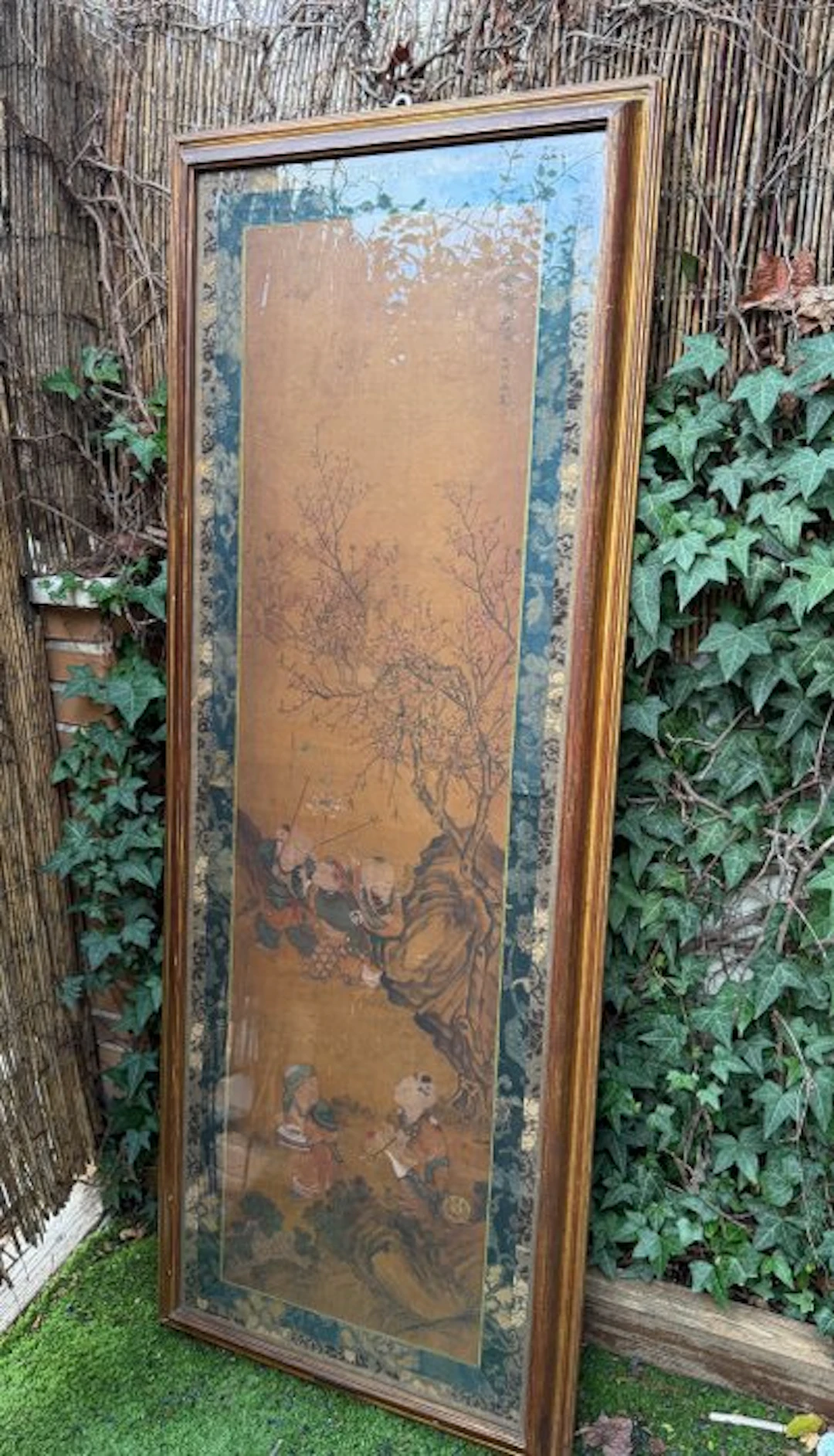 Qing or Ming Dynasty Silk Painting with Original European Frame