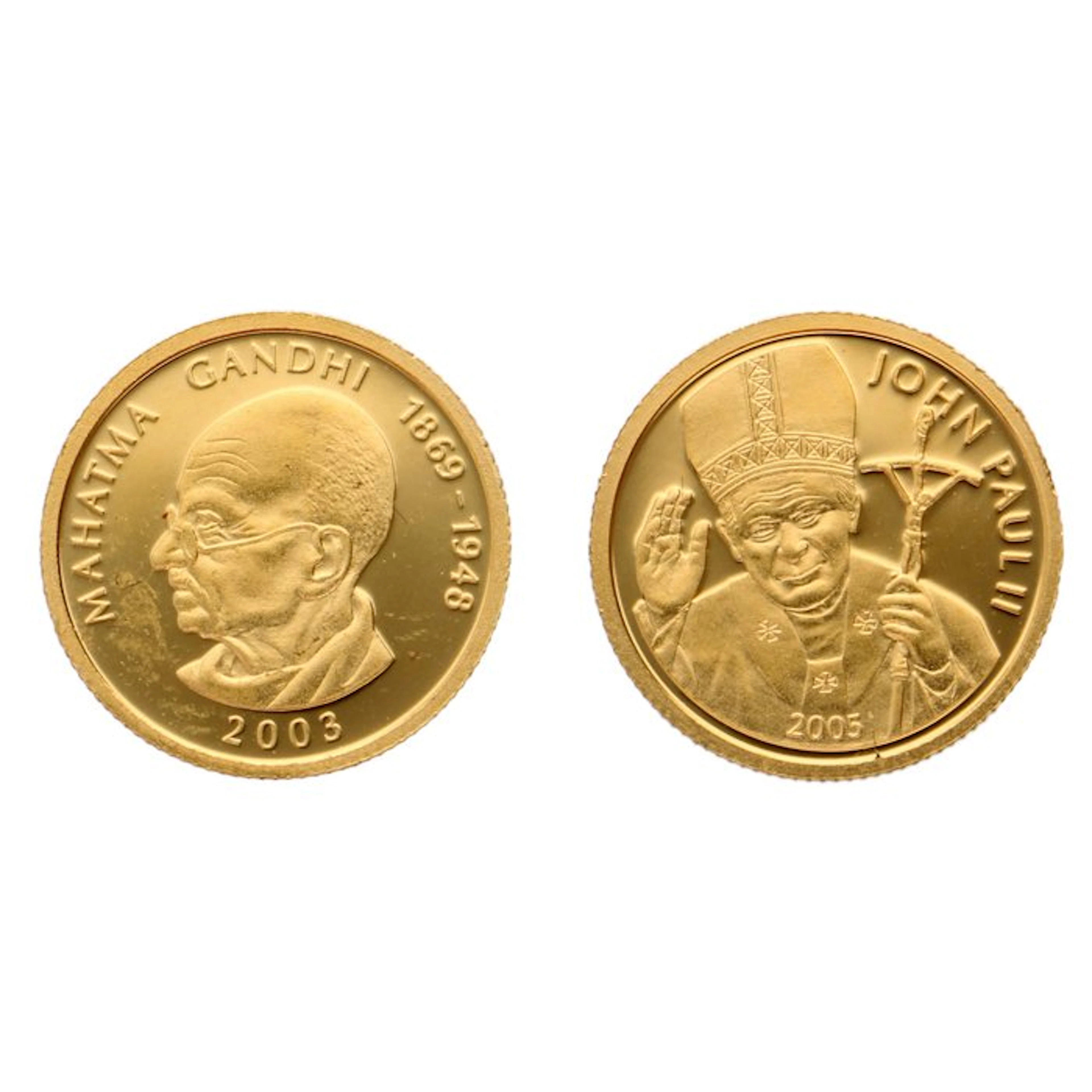 Samoa. 10 Tala 2003/2005 - "John Paul II & Gandhi" (2 stuks)