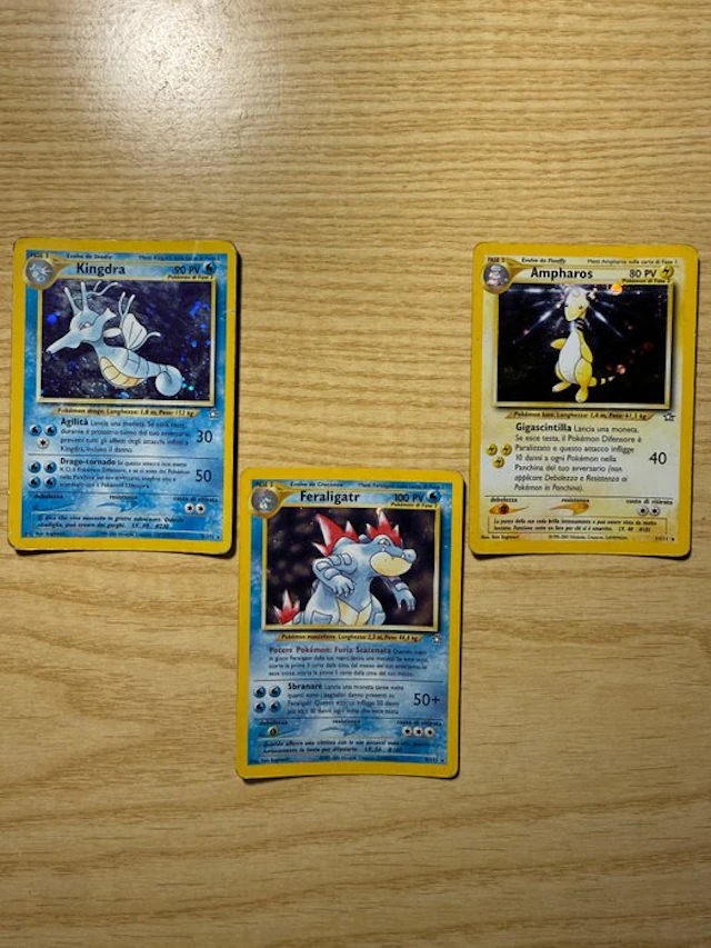 Pokémon Card - Feraligatr, Ampharos, Kingdra Holo - WOTC - Neo Genesis