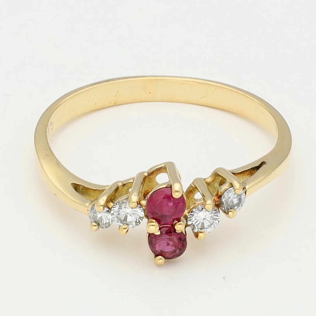 No reserve price - Ring - 18 kt. Yellow gold - Diamond - Ruby