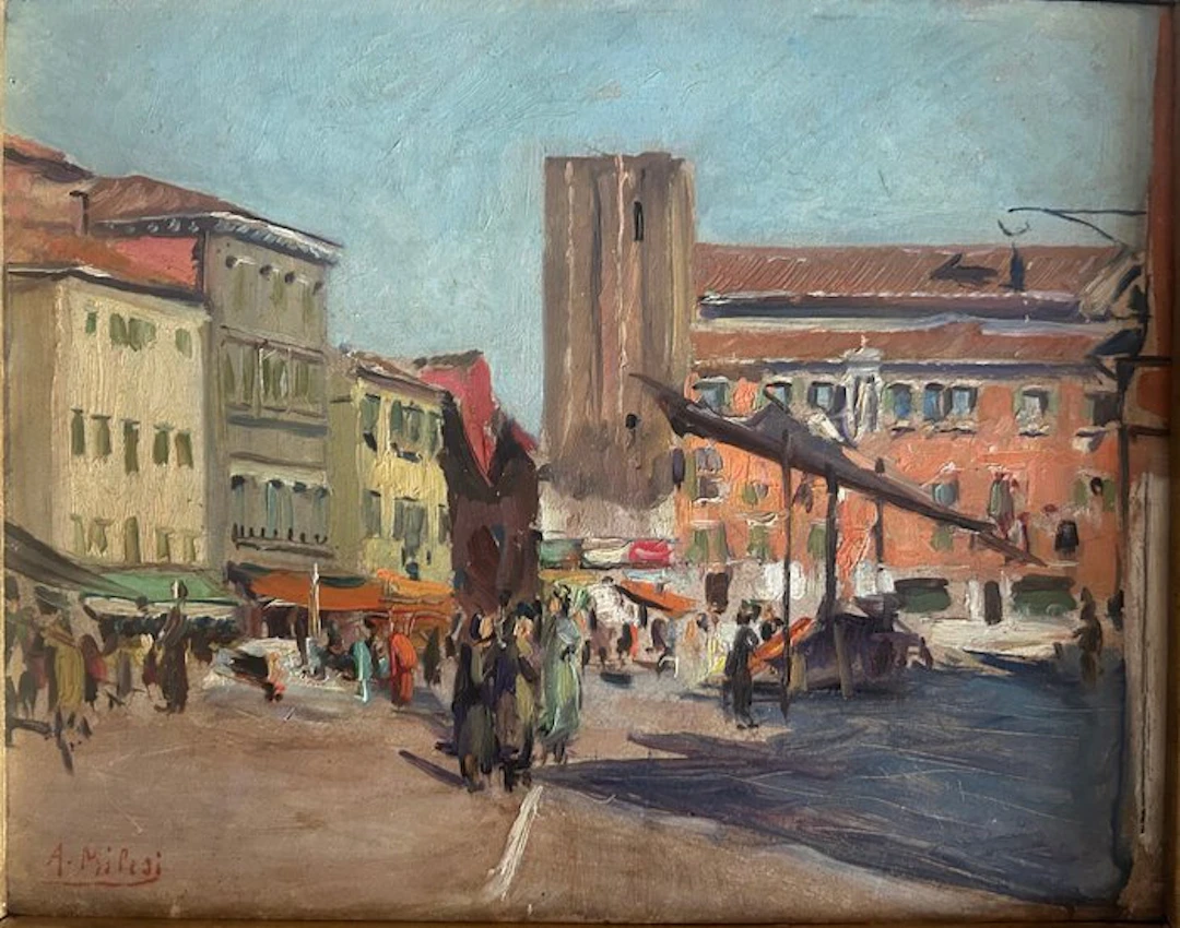 Alessandro Milesi (1856-1945) - Mercato a Venezia
