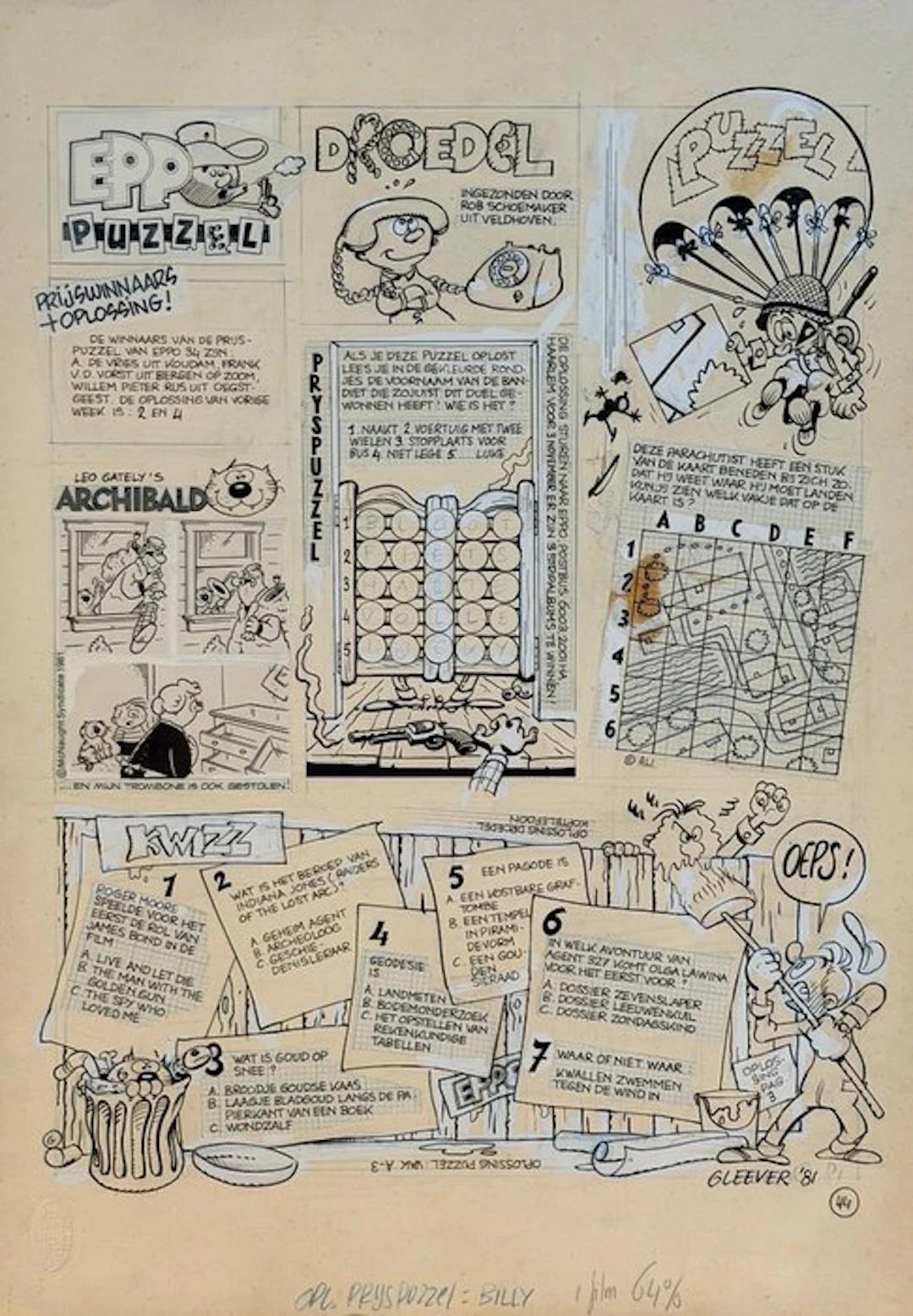 Leever, Gerard - 1 Original page - Puzzelpagina - Eppo - gesigneerd - 1981