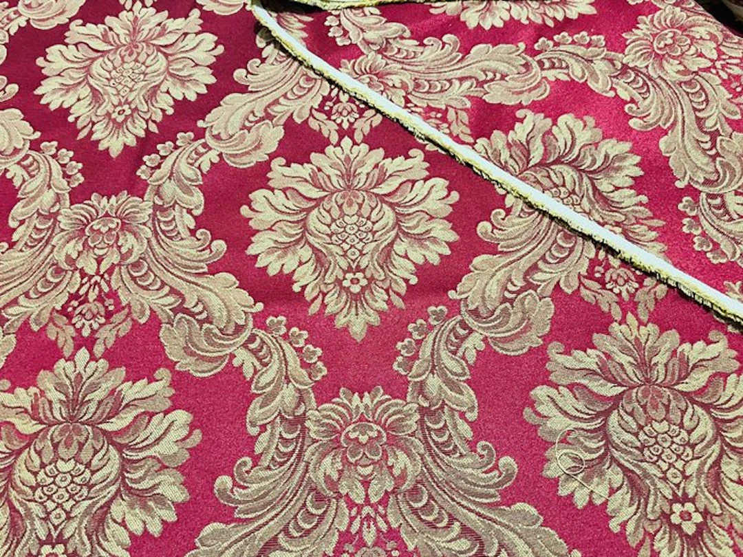 Exclusive Crimson Red Damask Fabric: A Masterpiece of...
