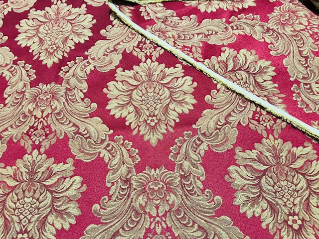 Exclusive Crimson Red Damask Fabric: A Masterpiece of...