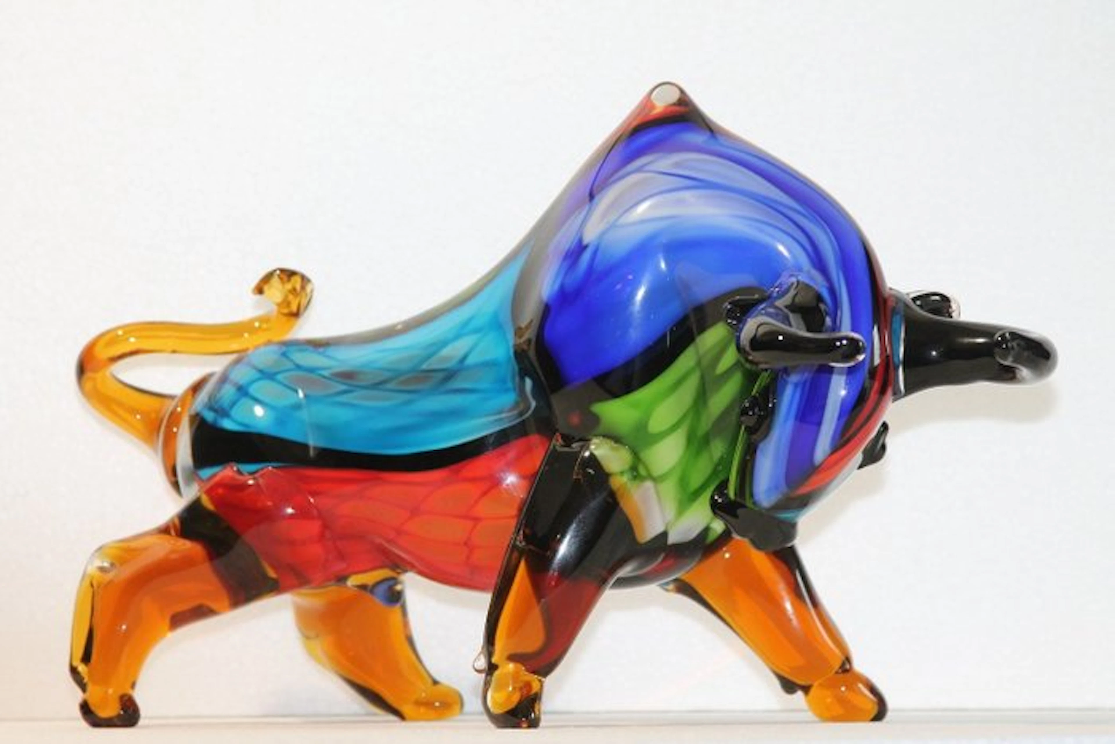 Statue, glas bull mondriaan stijl 40 cm - 27 cm - Glass