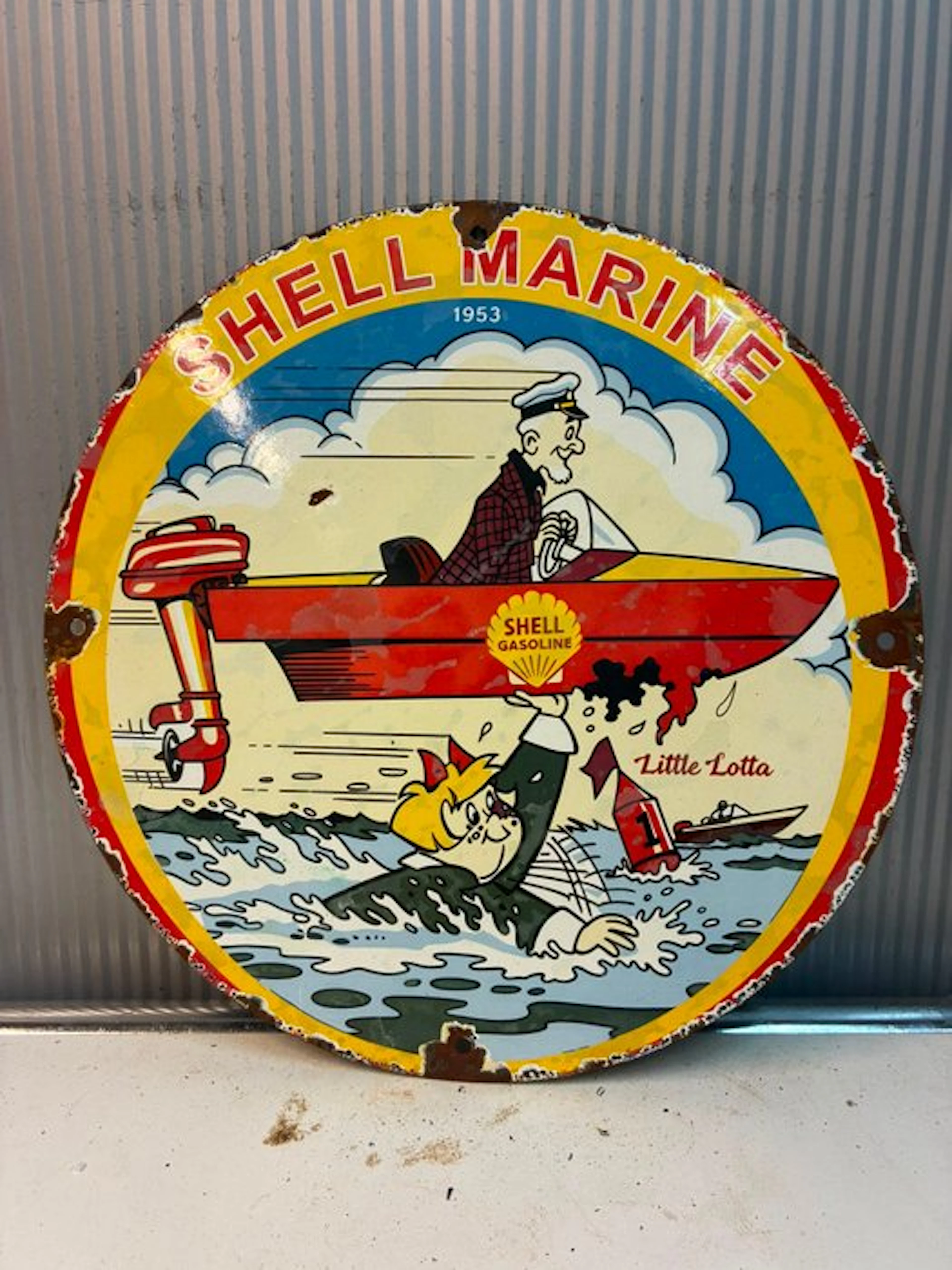 Shell Marine – Little Lotta – Rond emaille reclamebord –...