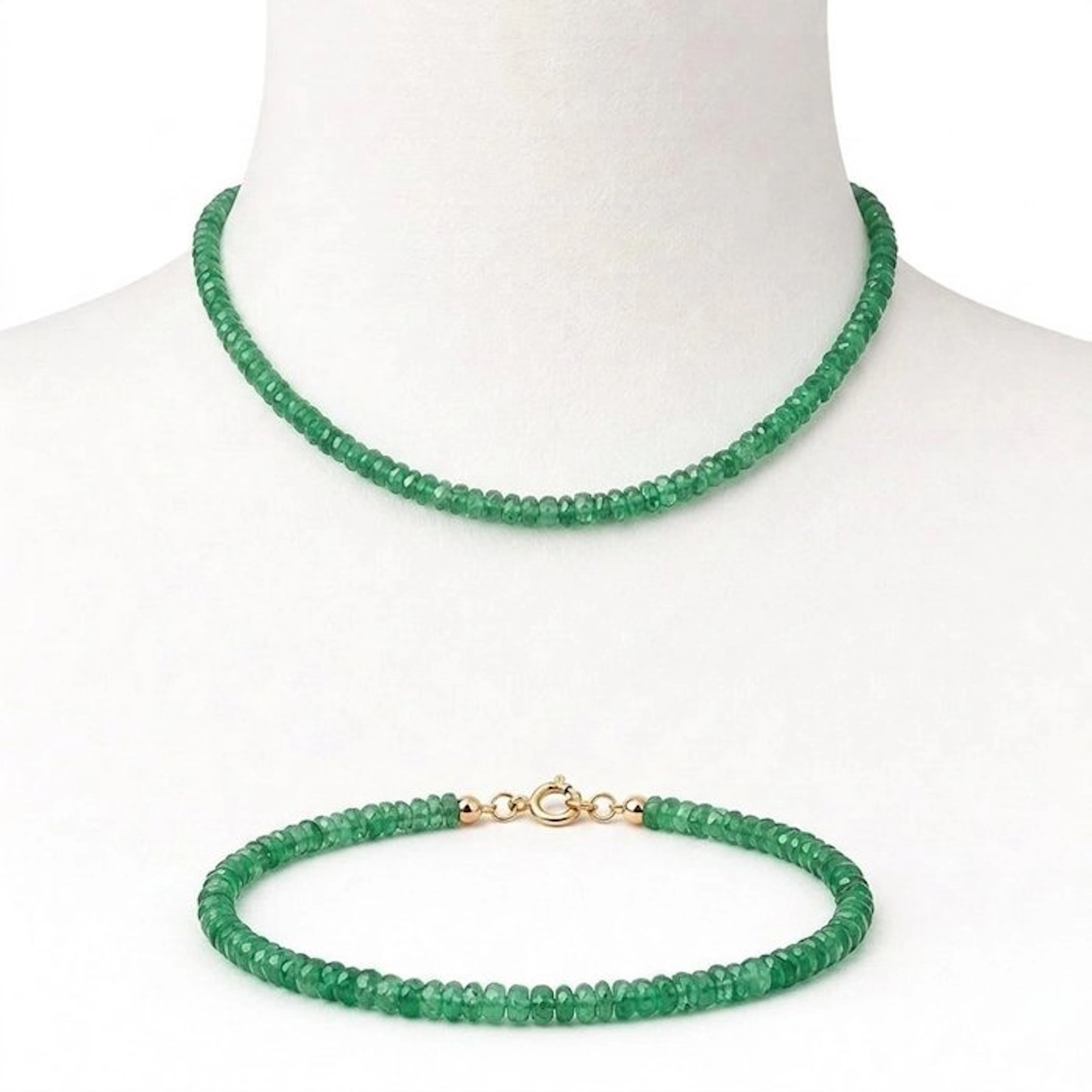 No reserve price - 2 piece jewellery set - 18 kt. Yellow gold Emerald