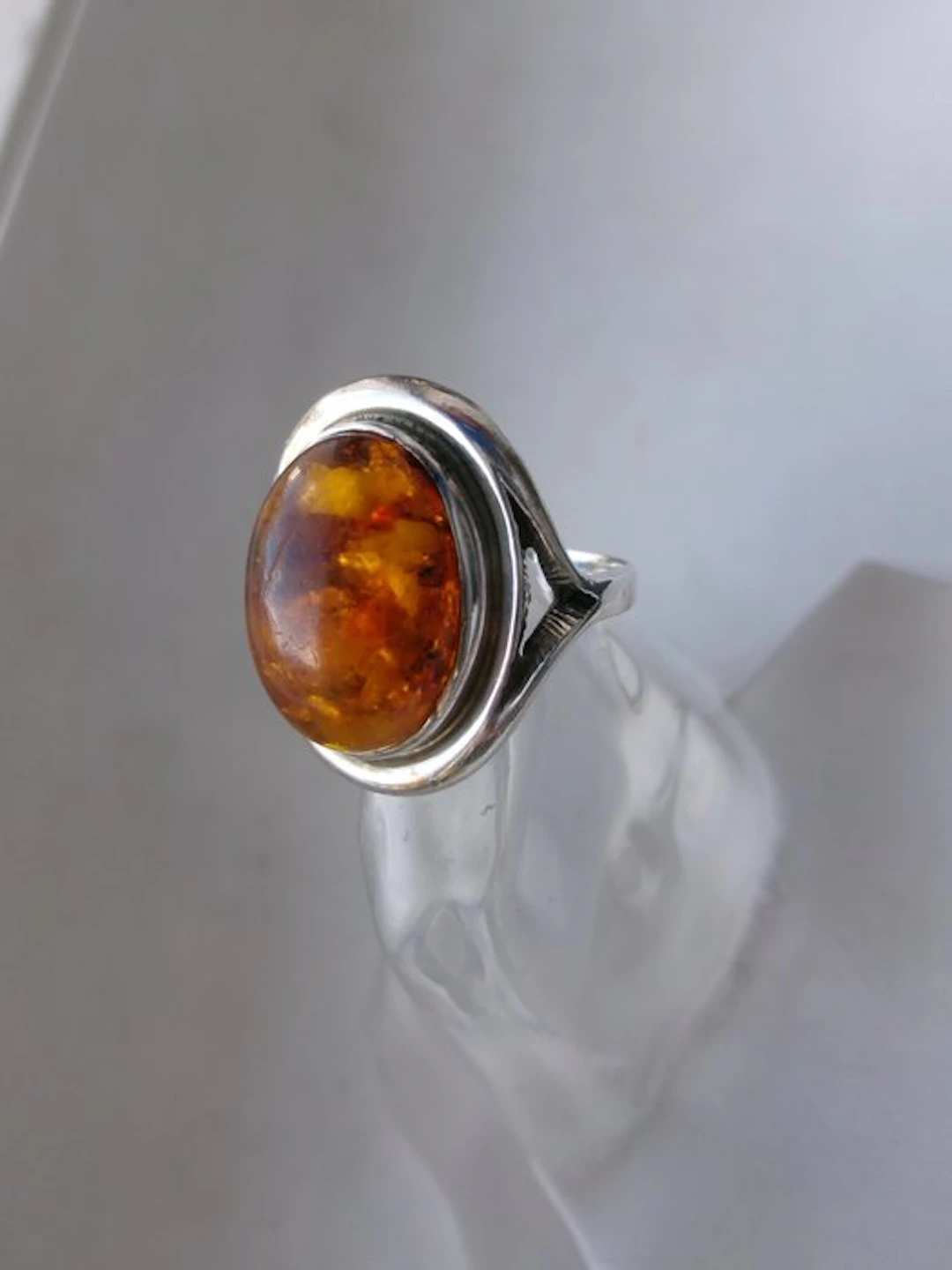 Silver, Amber - Ring - Art Deco Style
