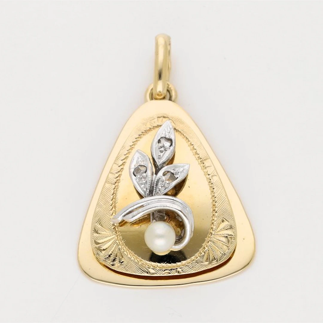 Pendant - 14 kt. Yellow gold Pearl - Diamond