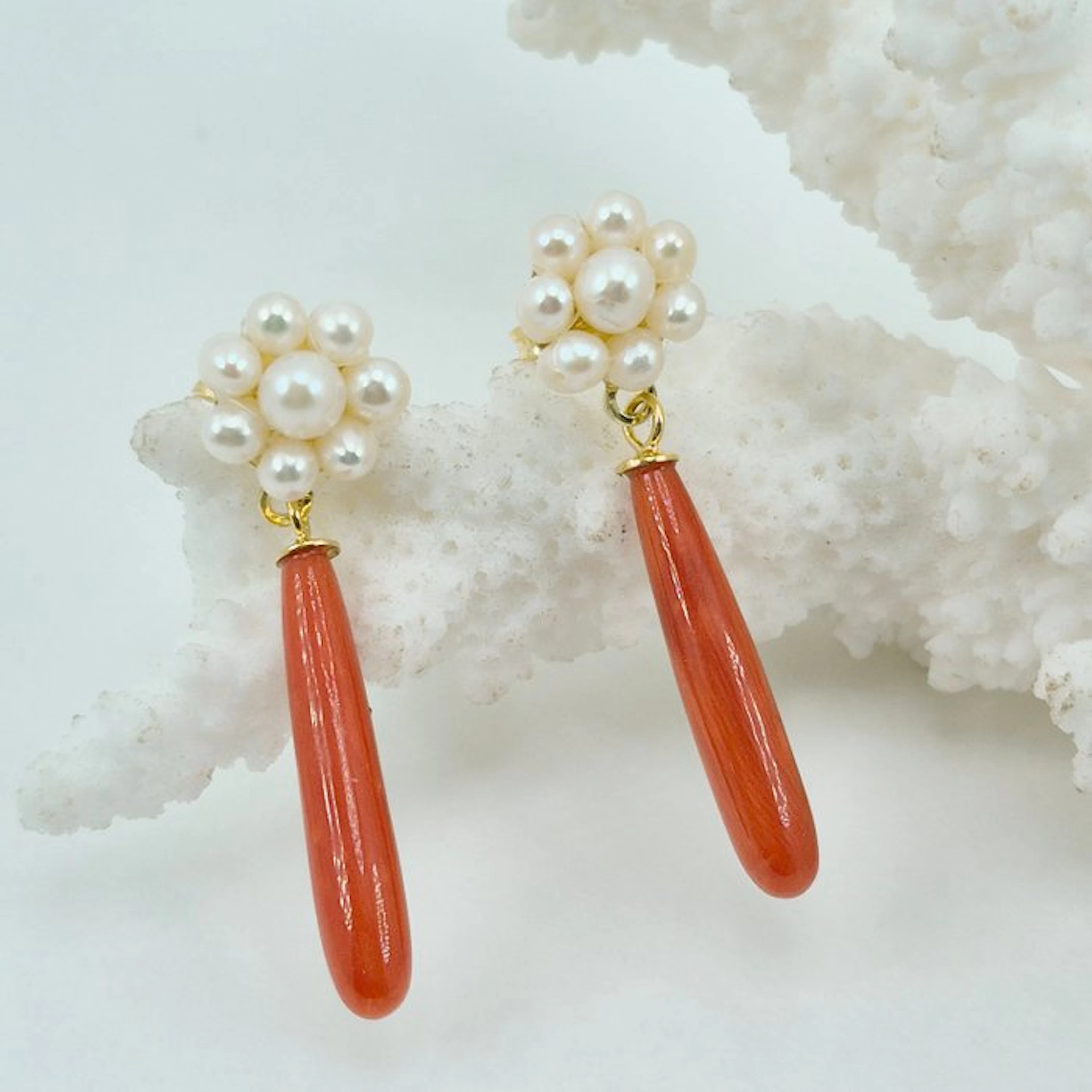 Coral - Silver, Gold-plated, No Reserve - Earrings - CORALLO MEDITERRANEO