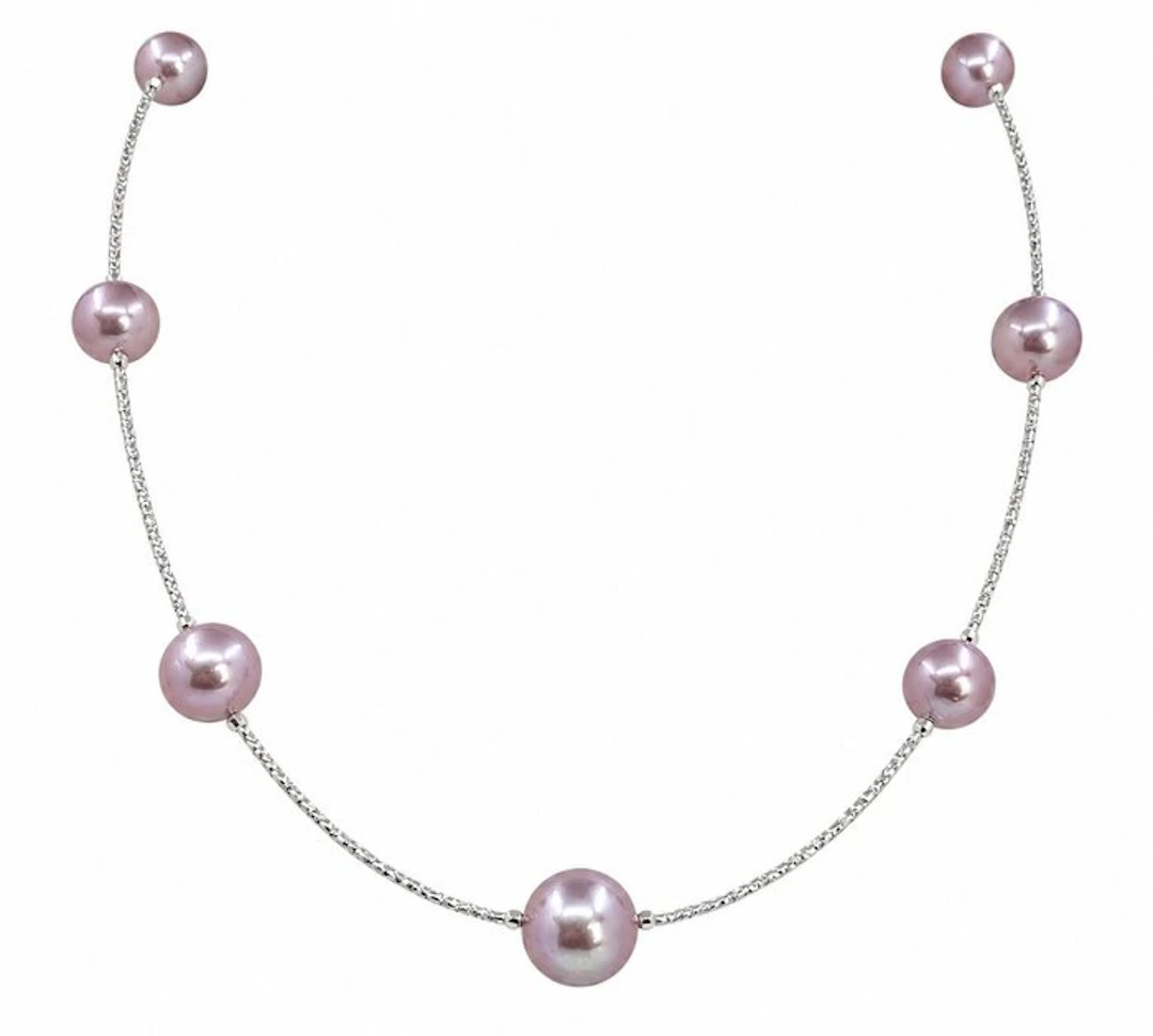 Necklace Platinum, 9.2x12.2mm Round Purple Edison Pearls