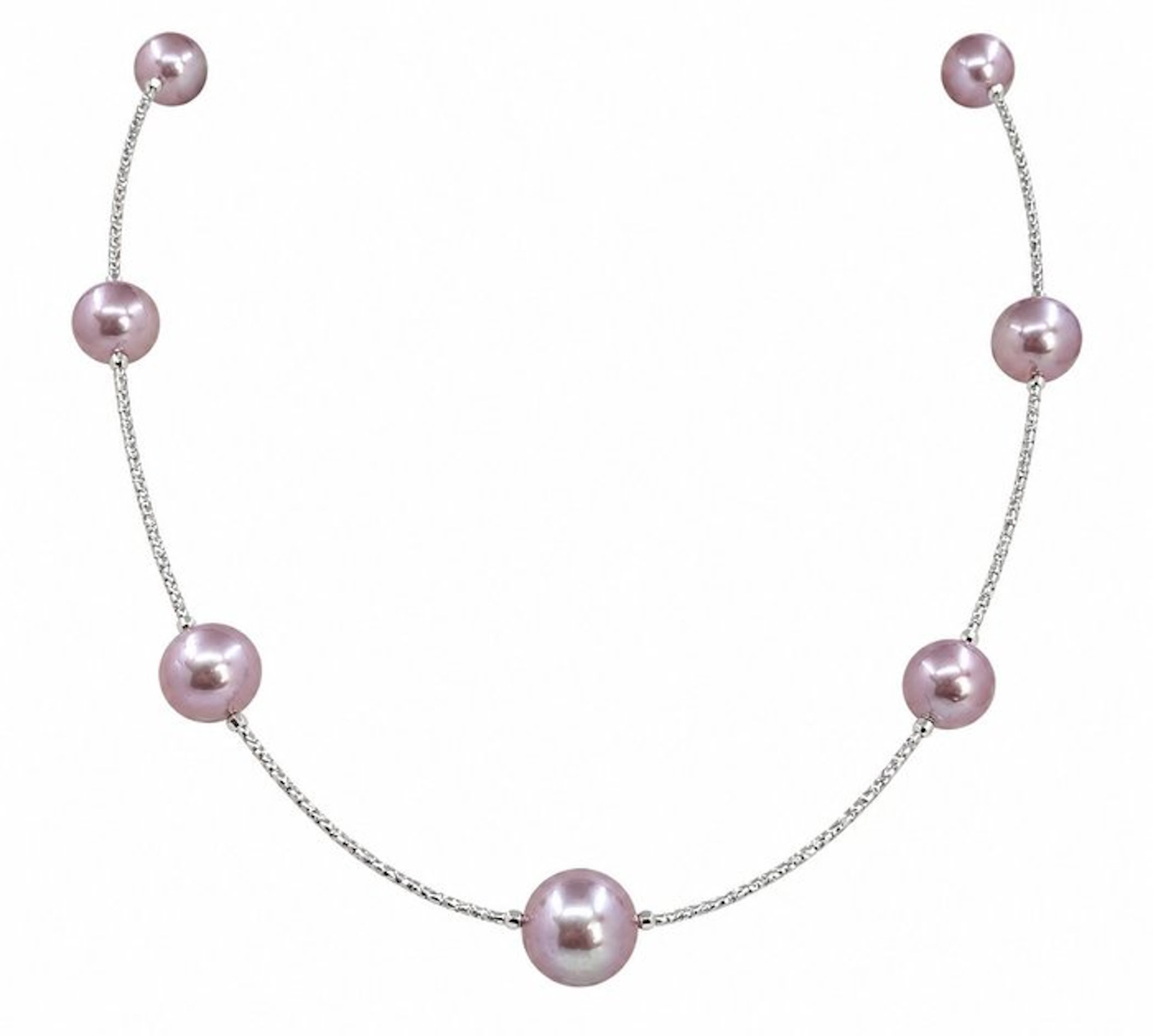 Necklace Platinum, 9.2x12.2mm Round Purple Edison Pearls