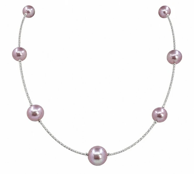 Necklace Platinum, 9.2x12.2mm Round Purple Edison Pearls
