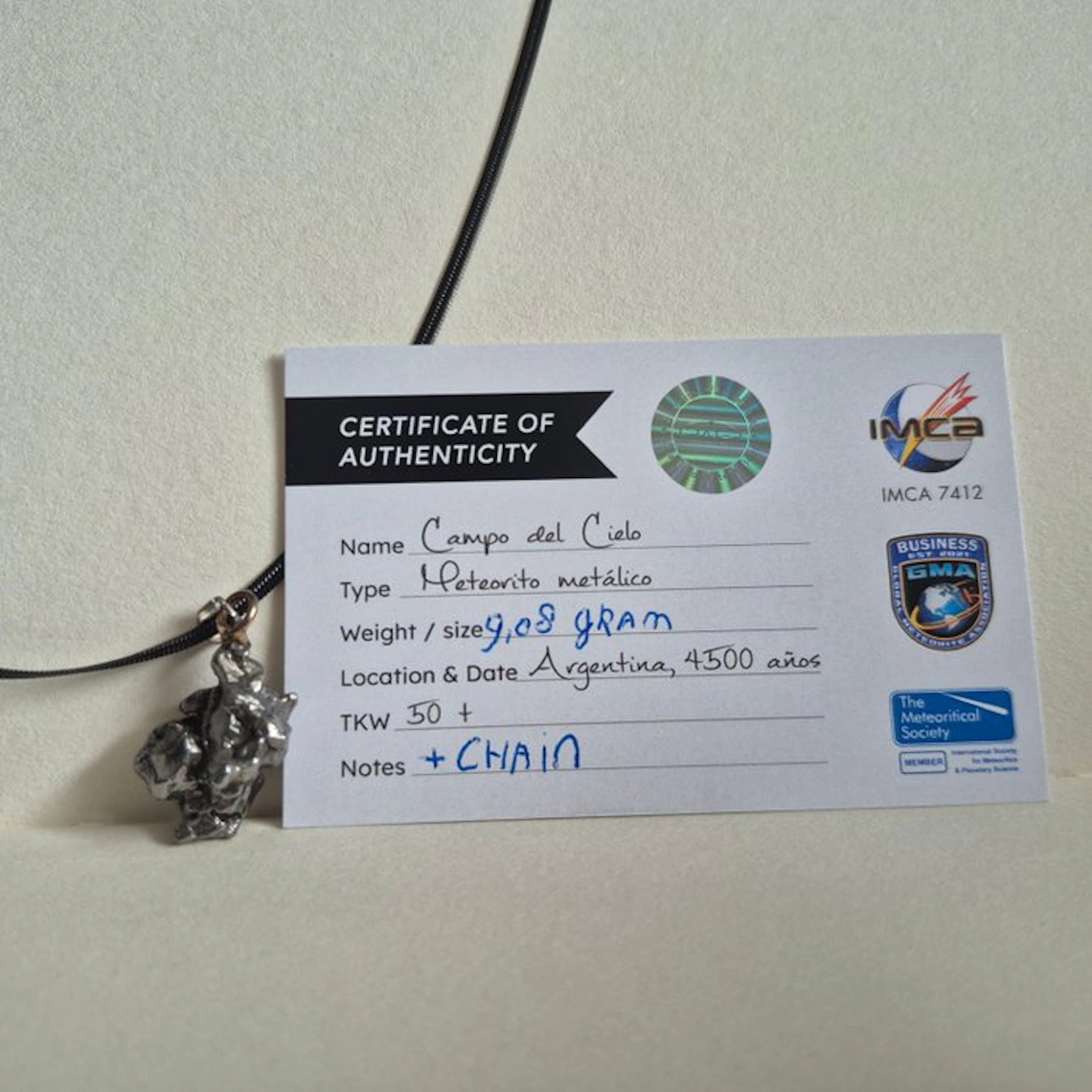 Campo del Cielo meteorite – 9.08 g – Pendant on black...