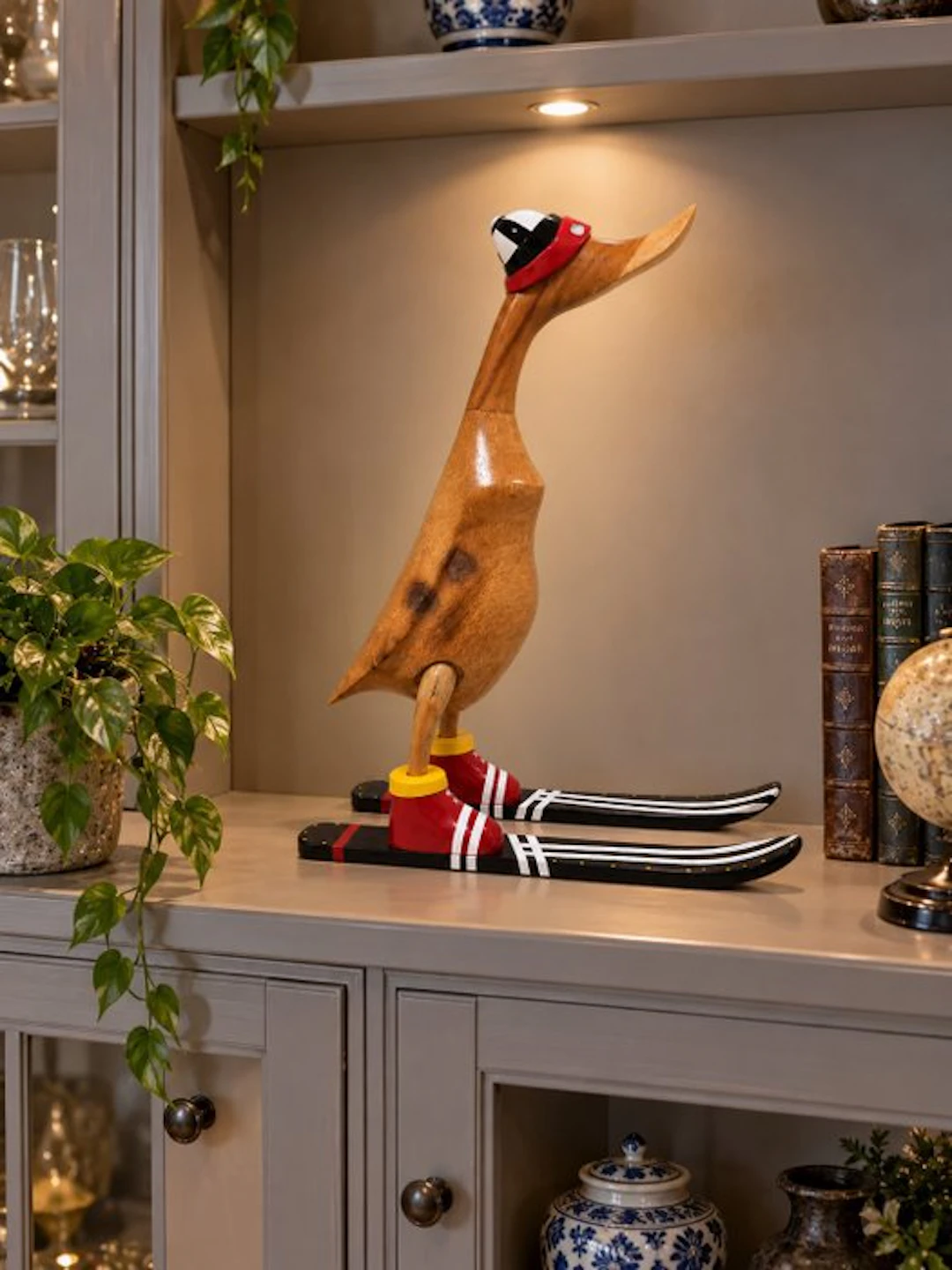 Statue, wooden handmade ski duck - 50 cm - Wood