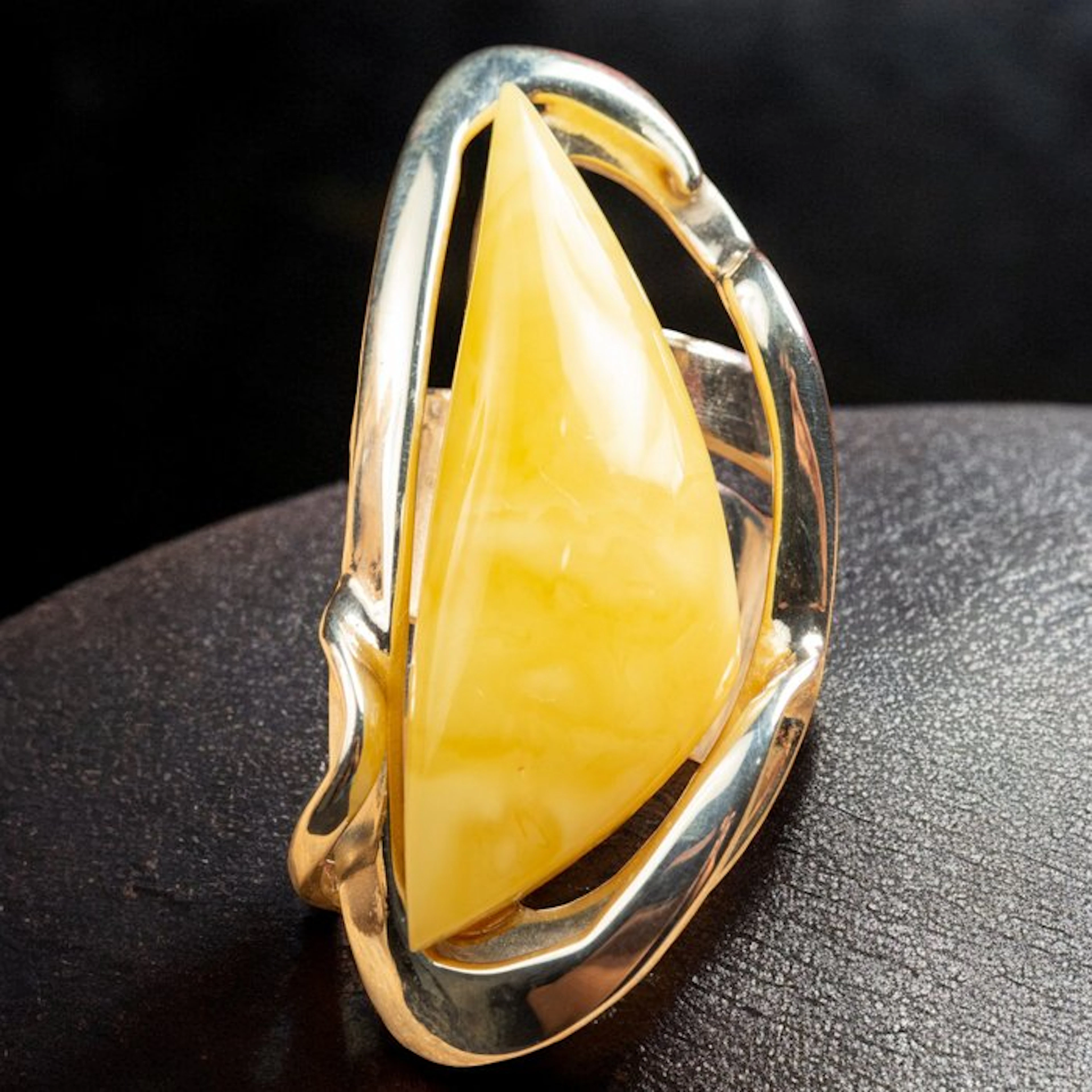 Fossil Amber Gem - 925 Silver - Silver Ring with Baltic Sea Fossil Amber