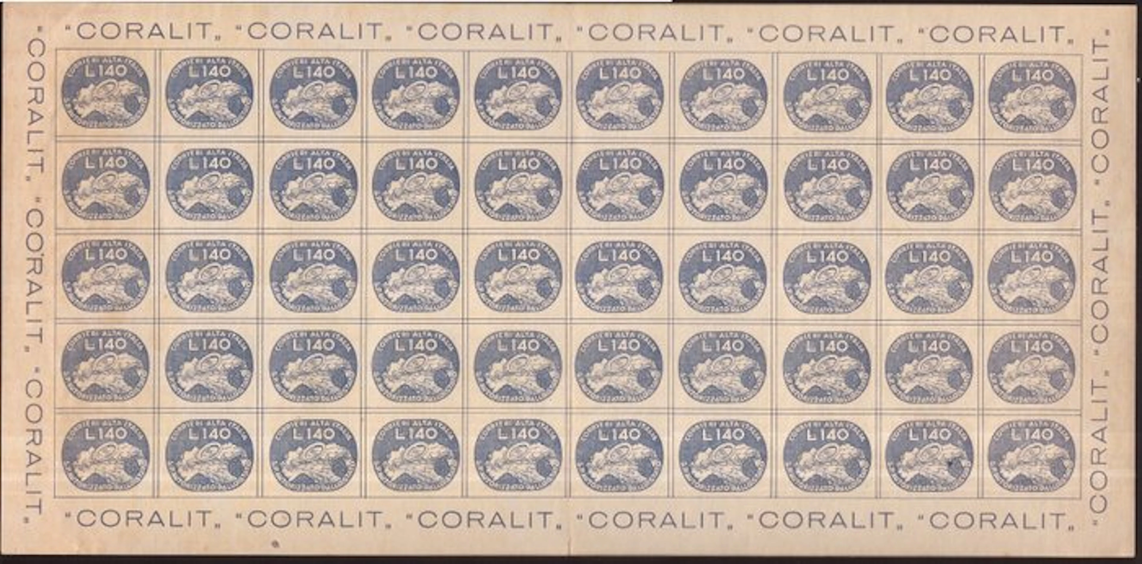 Italy Kingdom 1945 - 140 lire CORALIT imperforate in a...
