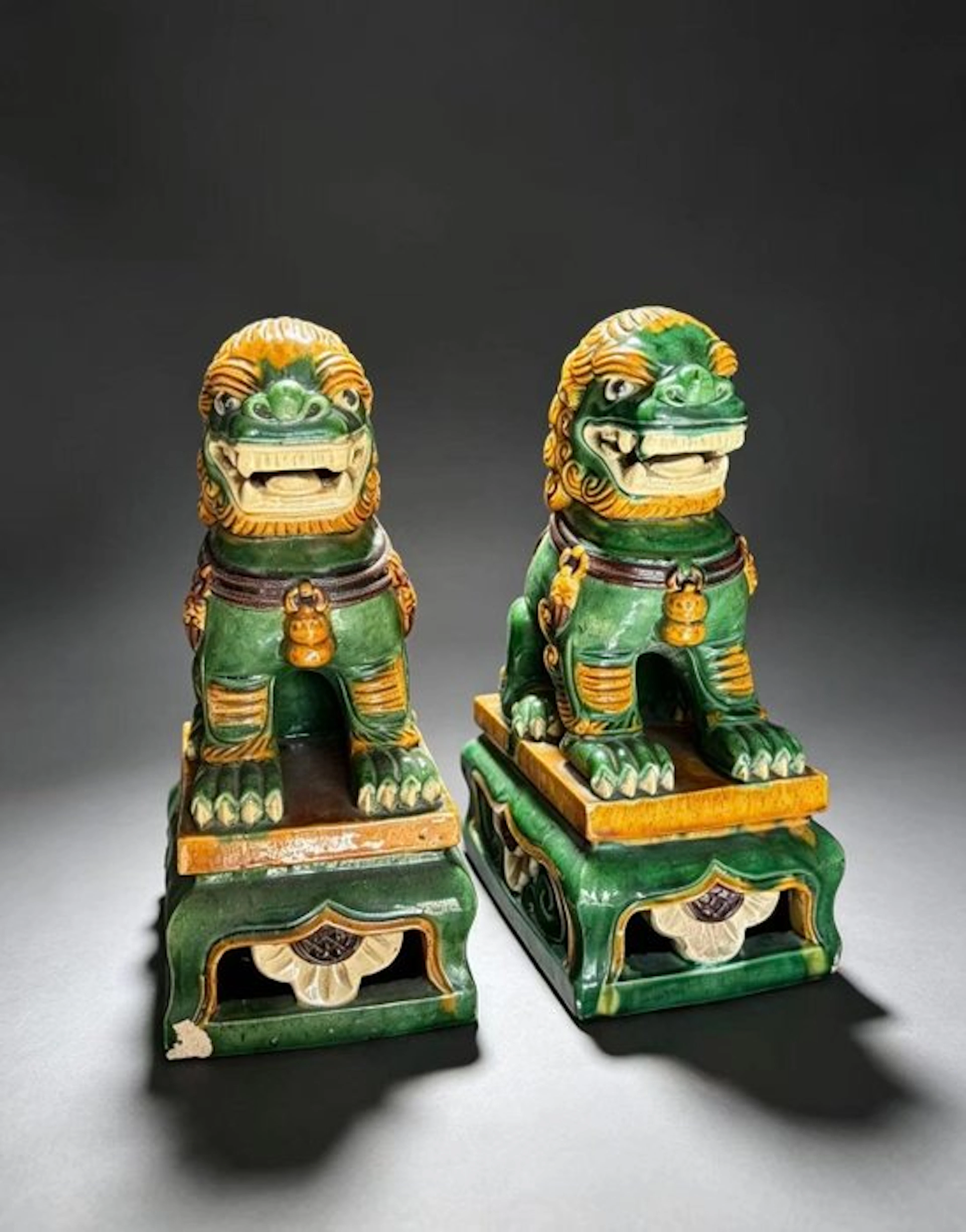 Pair of Shanxi Fahua Glazed Guardian Lions
