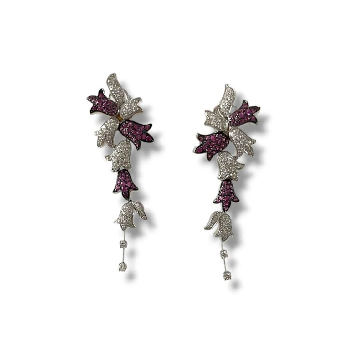 Earrings - 18 kt. White gold - 2.18ct. tw. Diamond (Natural) - Ruby