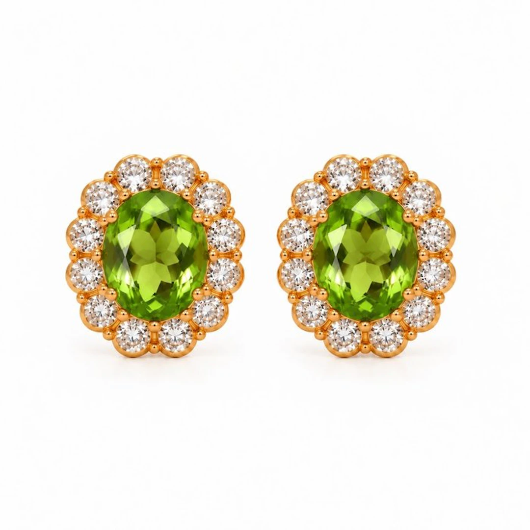 No reserve price - Earrings - 18 kt. Yellow gold Peridot