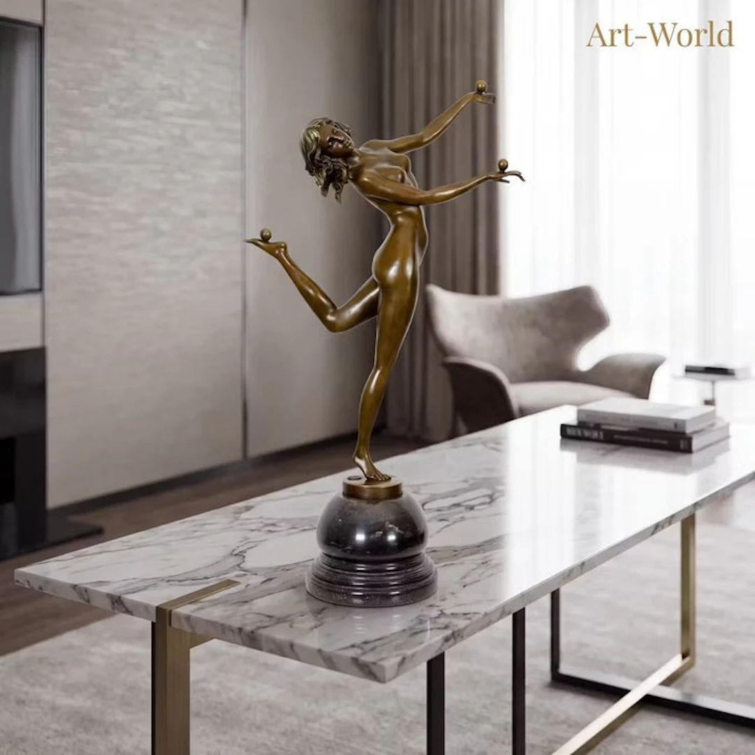 Statue, Naar Pierre Collinet: Jongleerder 55 cm - 55 cm - Bronze, Marble